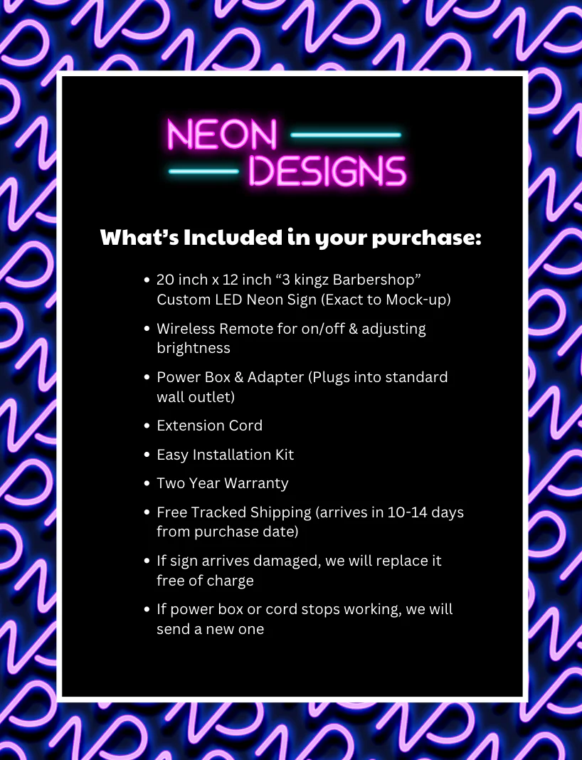 3 kingz Barbershop - Premium Neon Artwork - Image 2