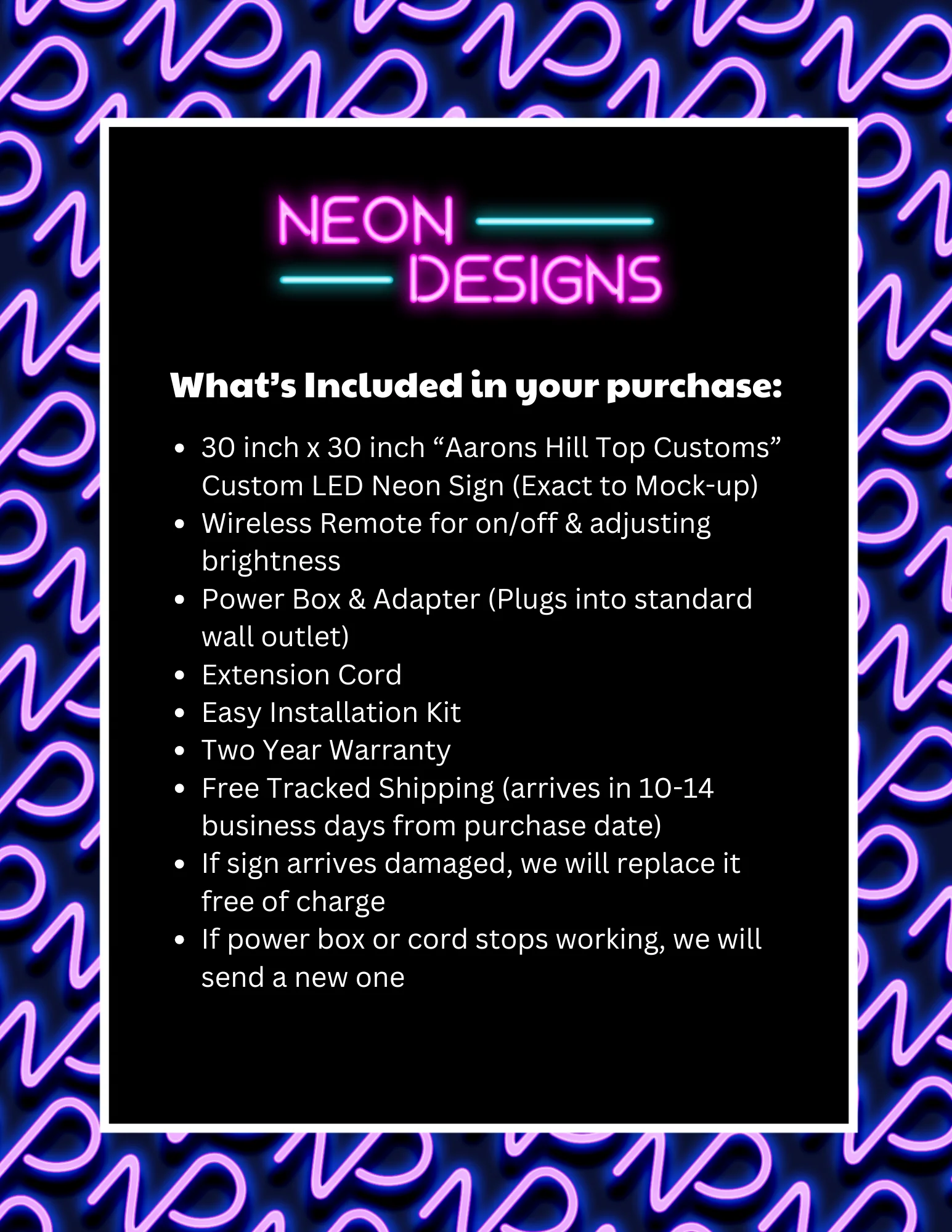 Aarons Hill Top Customs - Premium Neon Artwork - Image 2