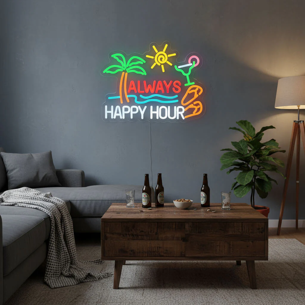 Always Happy Hour Tropical Home Decor LED Neon Sign - Image 3