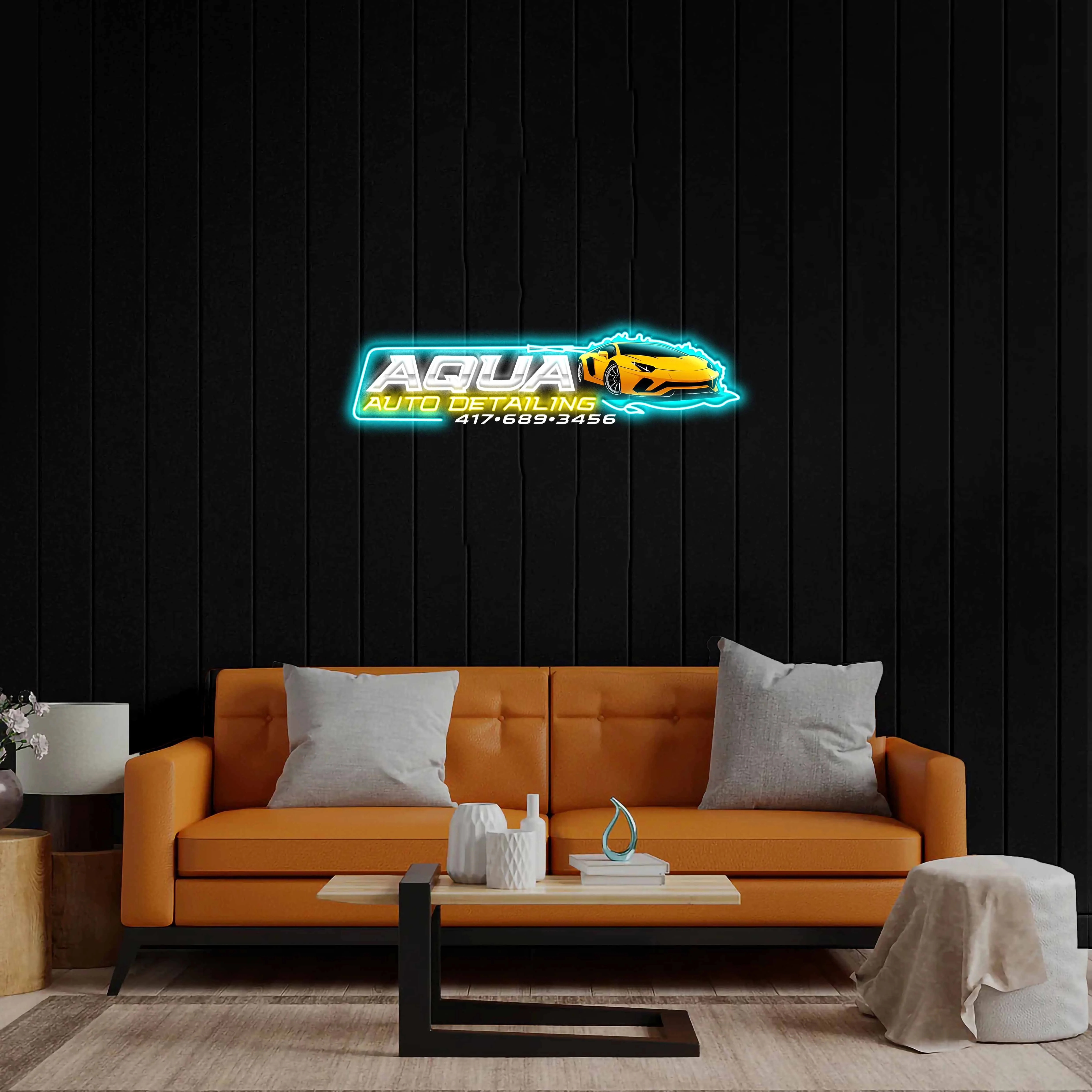 AQUA Auto Detailing - Premium Neon Artwork