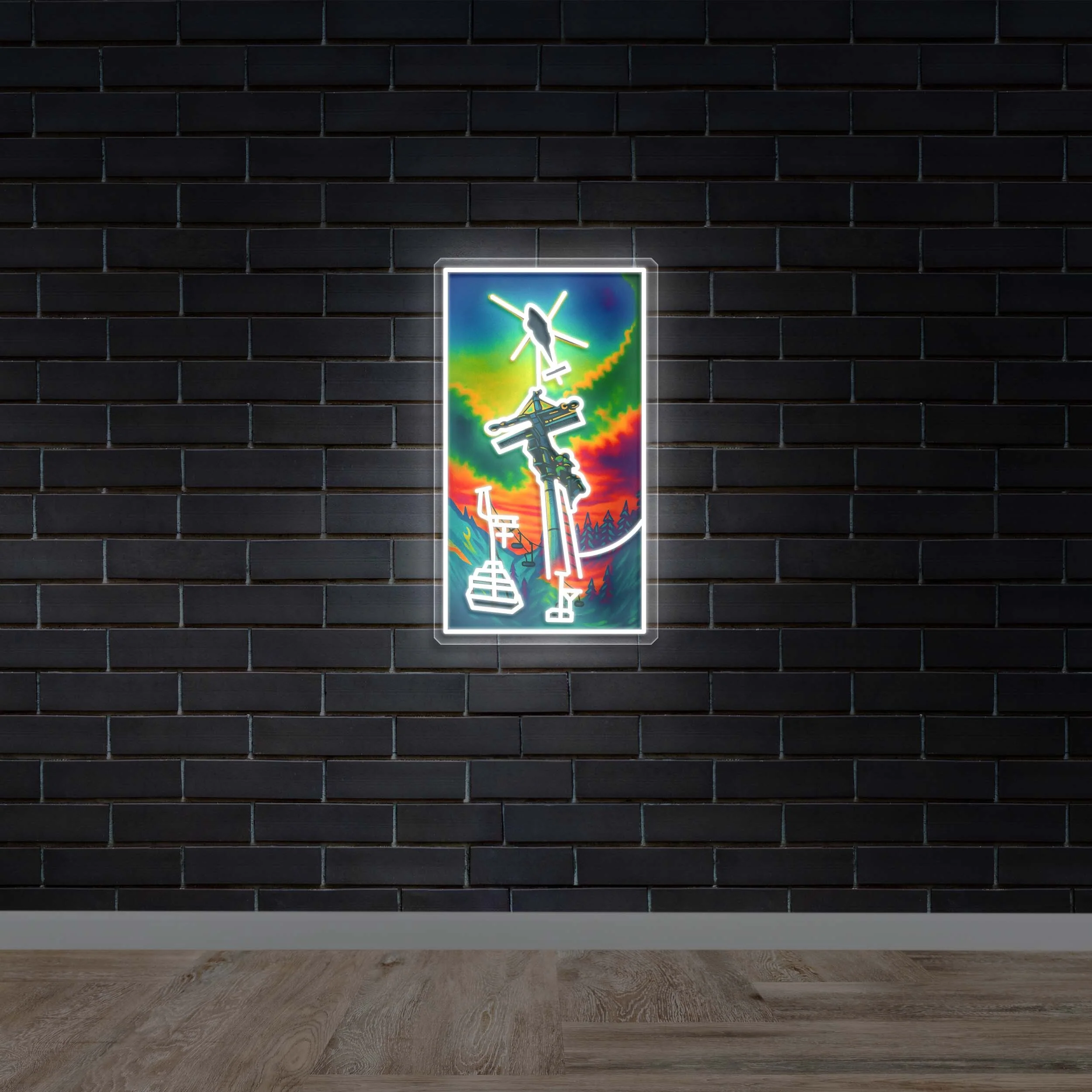 Aurora Helicopter Scene - Premium Neon Artwork