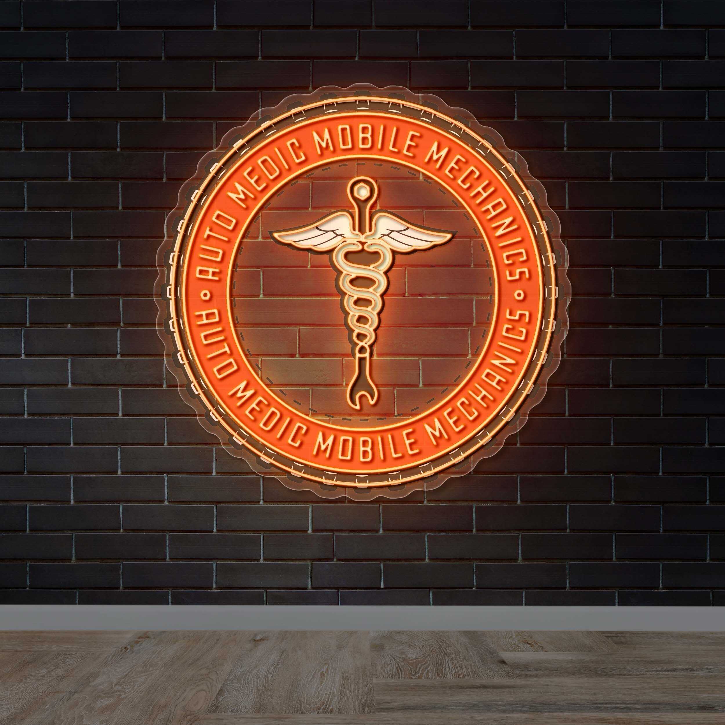 Auto Medic Mobile Mechanic - Premium Neon Artwork