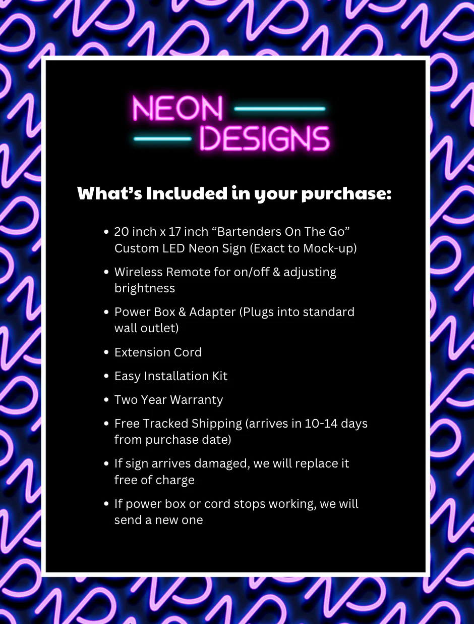 Bartenders On The Go  – Premium Neon Artwork - Image 2