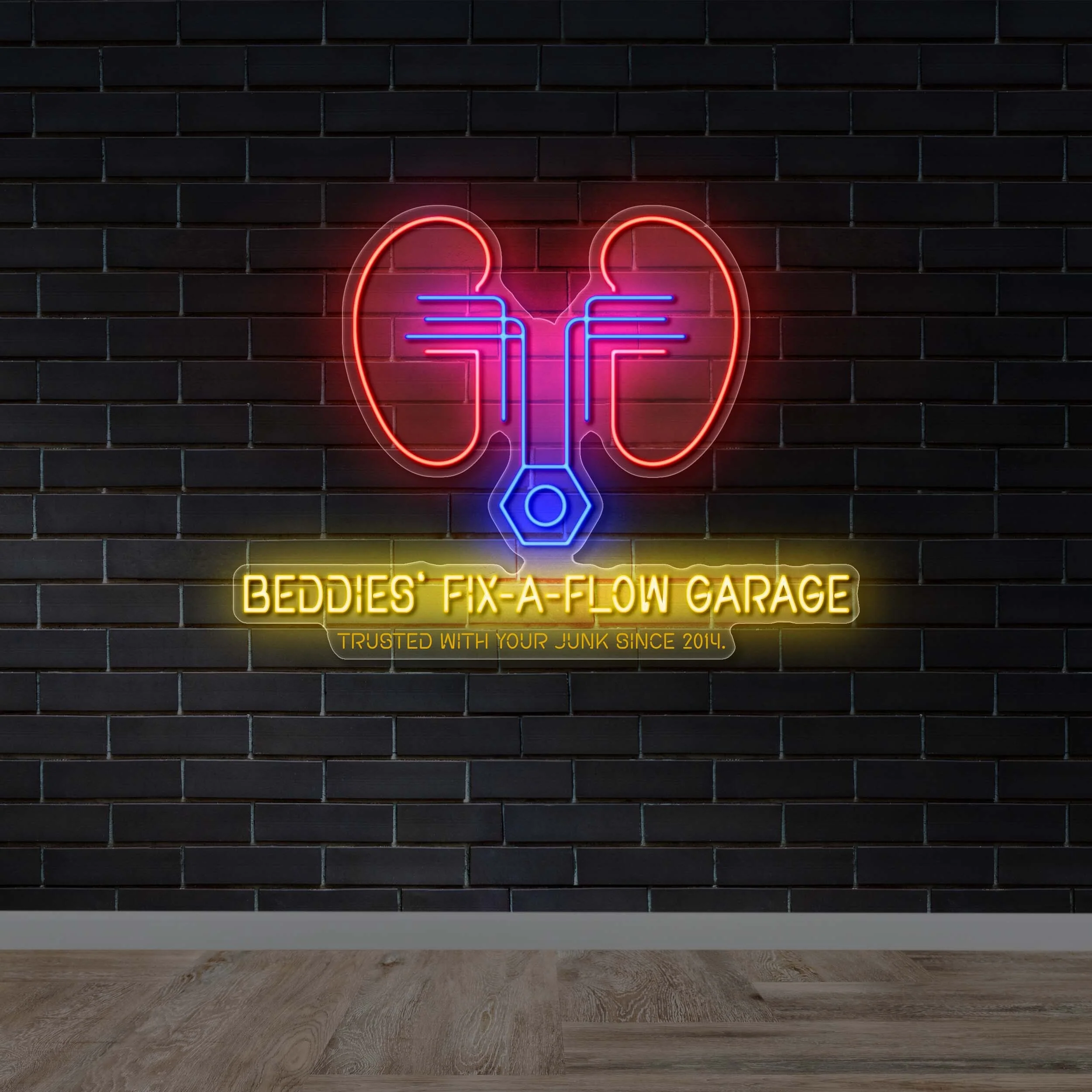 Beddies Fix A Flow Garage – Premium Neon Artwork