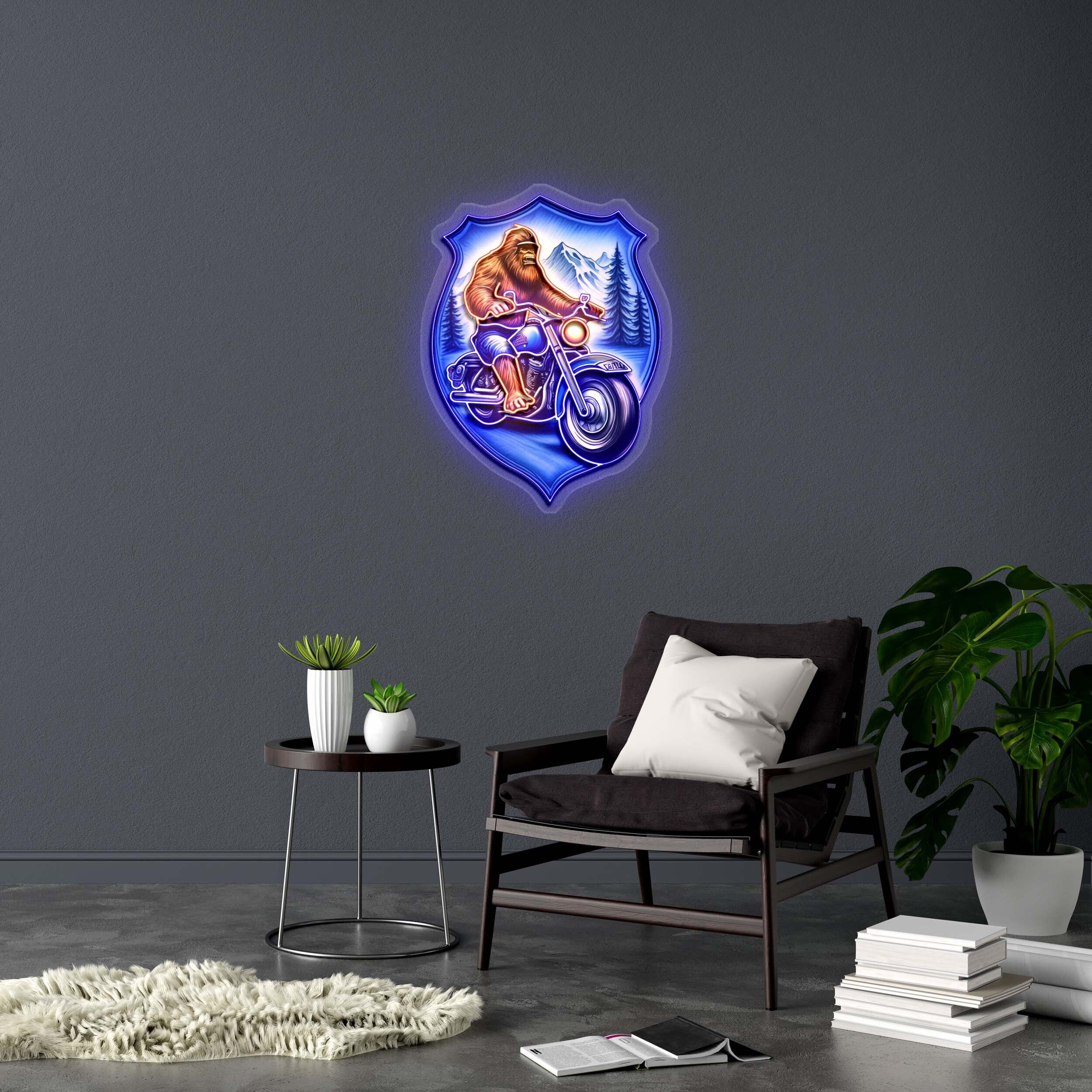 Bigfoot on a Motorcycle - Premium Neon Artwork
