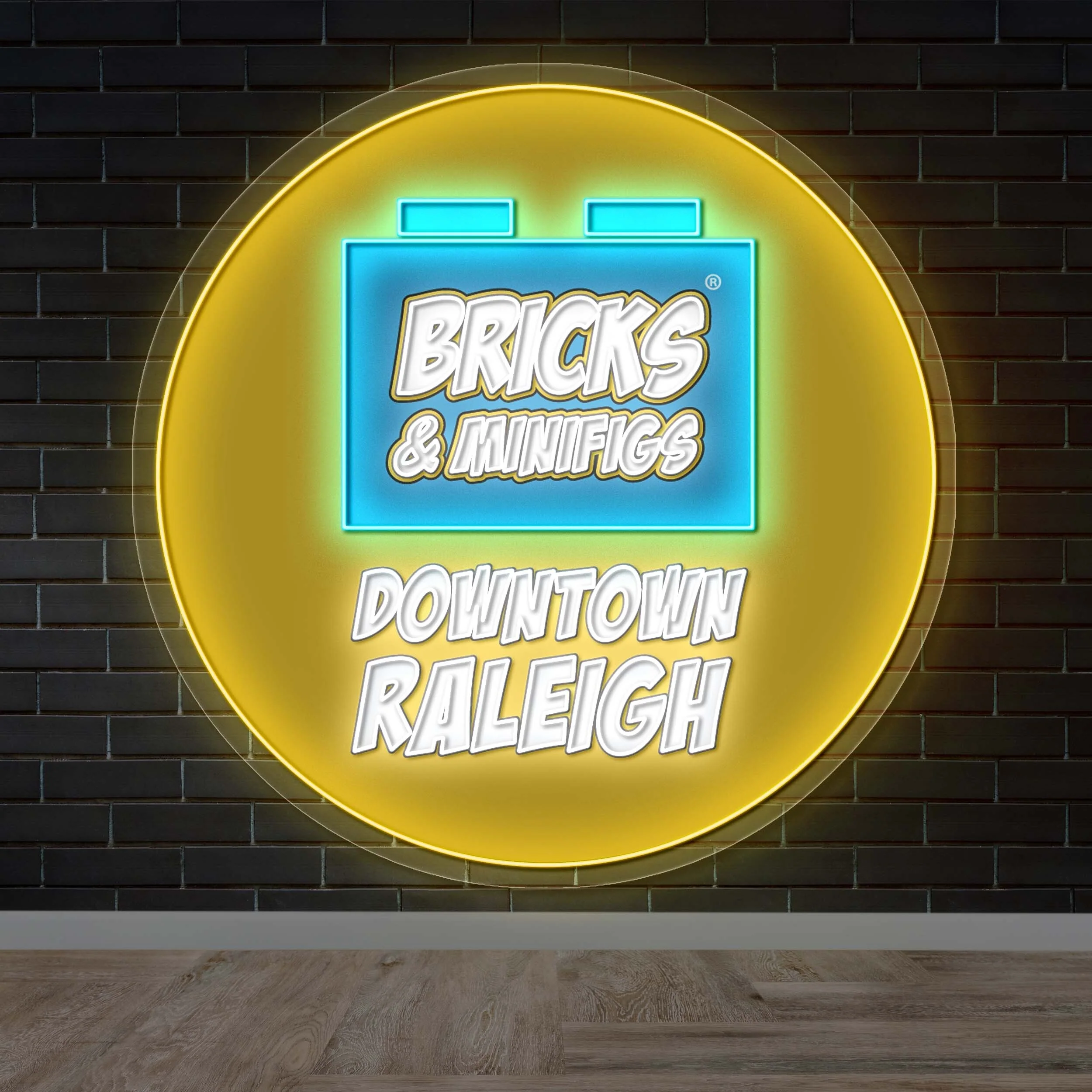 Bricks & Minifigs DOWNTOWN RALEIGH - Premium Neon Artwork
