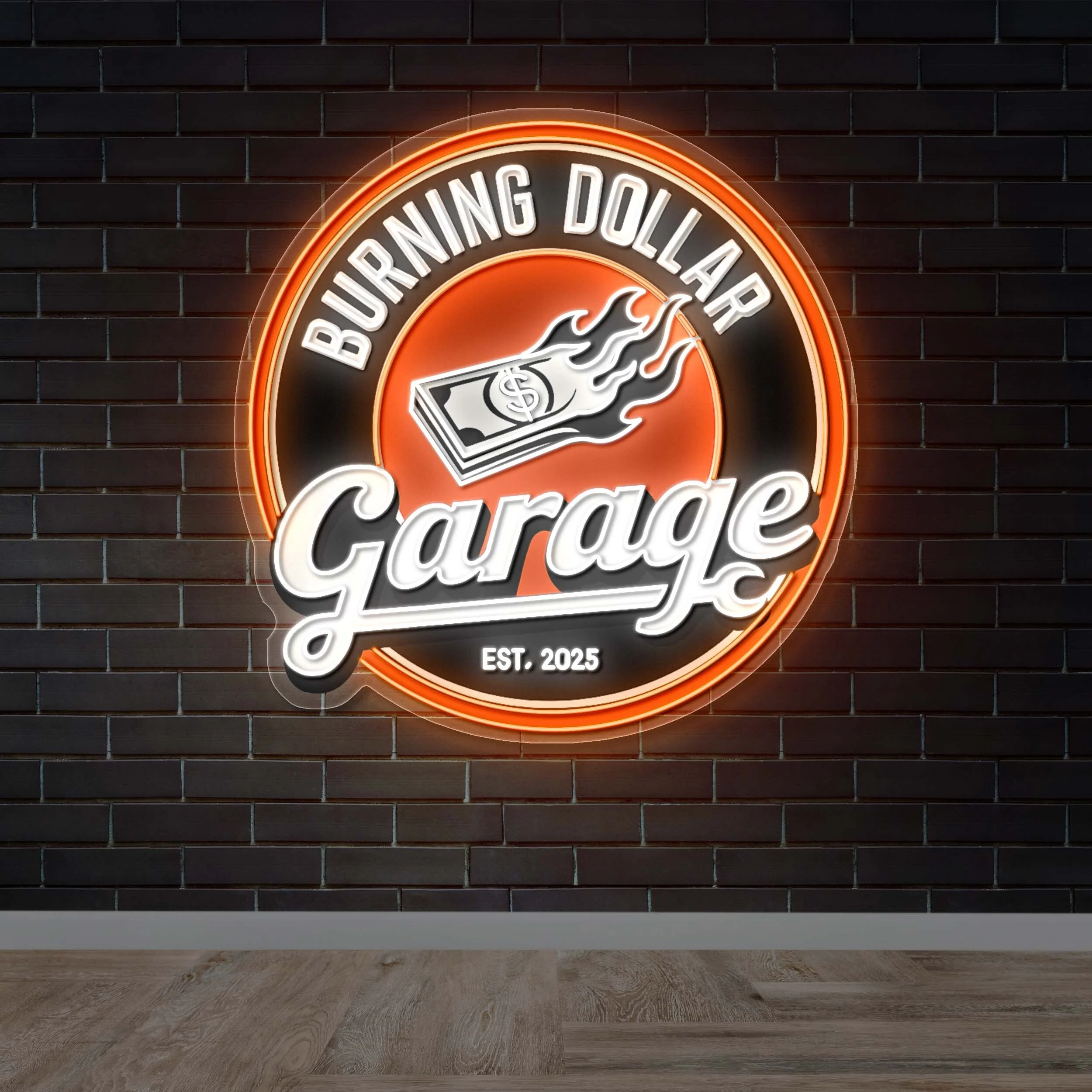 Burning Dollar Garage - Premium Neon Artwork
