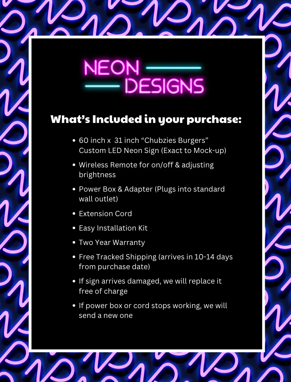 Chubzies Burgers - Premium Neon Artwork - Image 2
