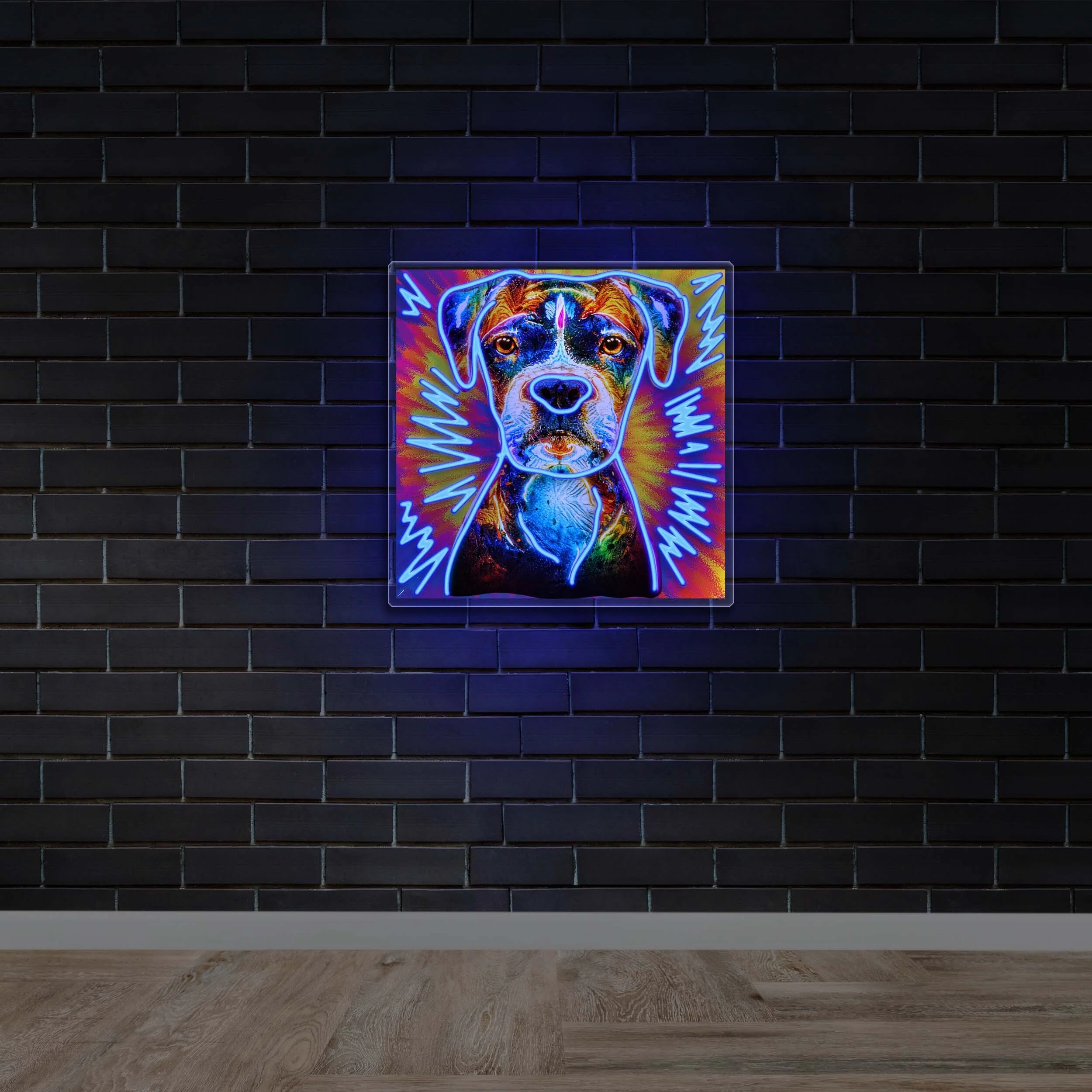 Colorful Dog Portrait Outline (with background) - Premium Neon Artwork