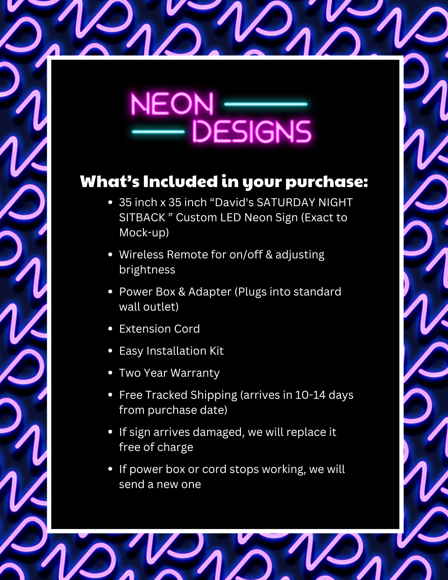 David's SATURDAY NIGHT SITBACK - Premium Neon Artwork - Image 2