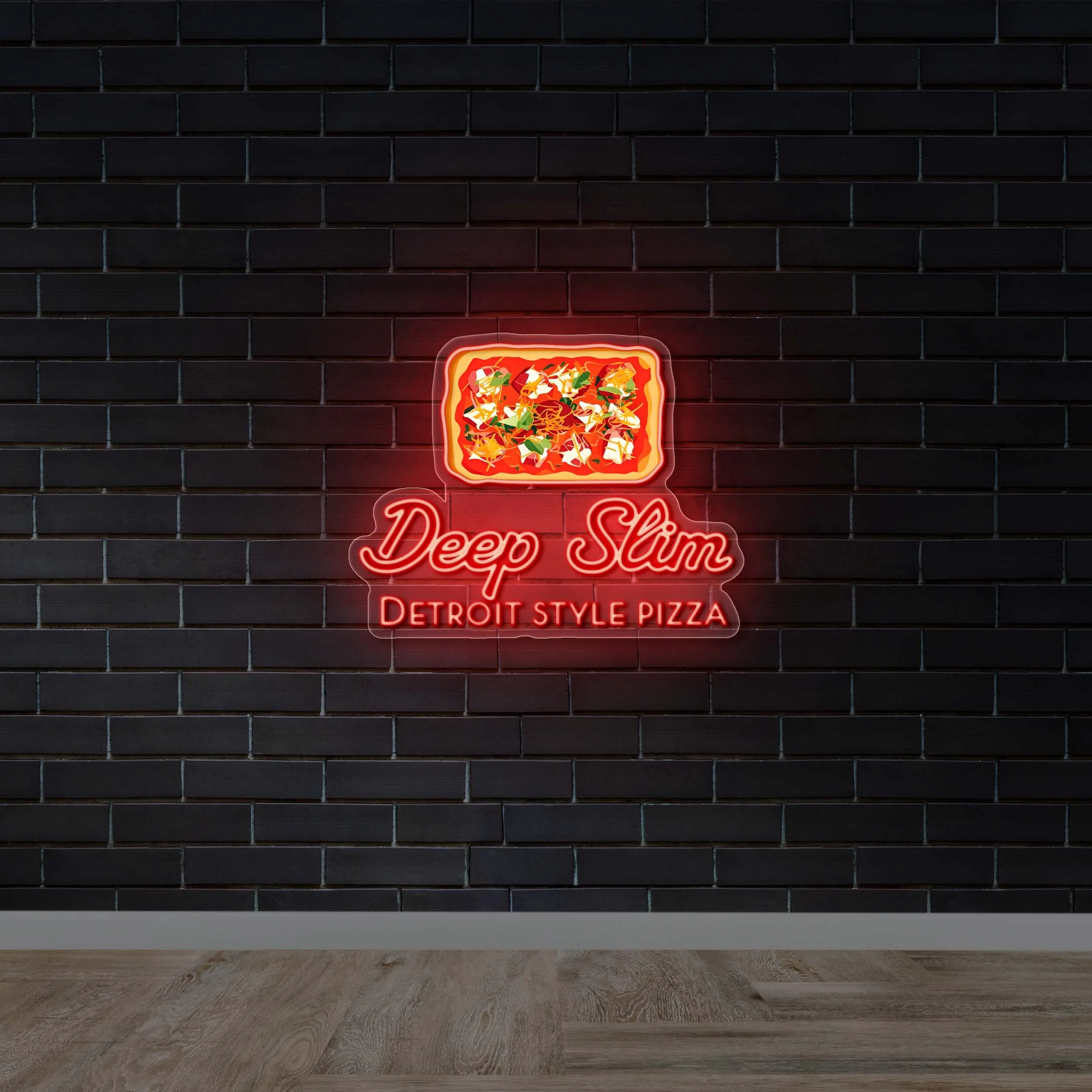 Deep Slim Detroit Style Pizza - Premium Neon Artwork