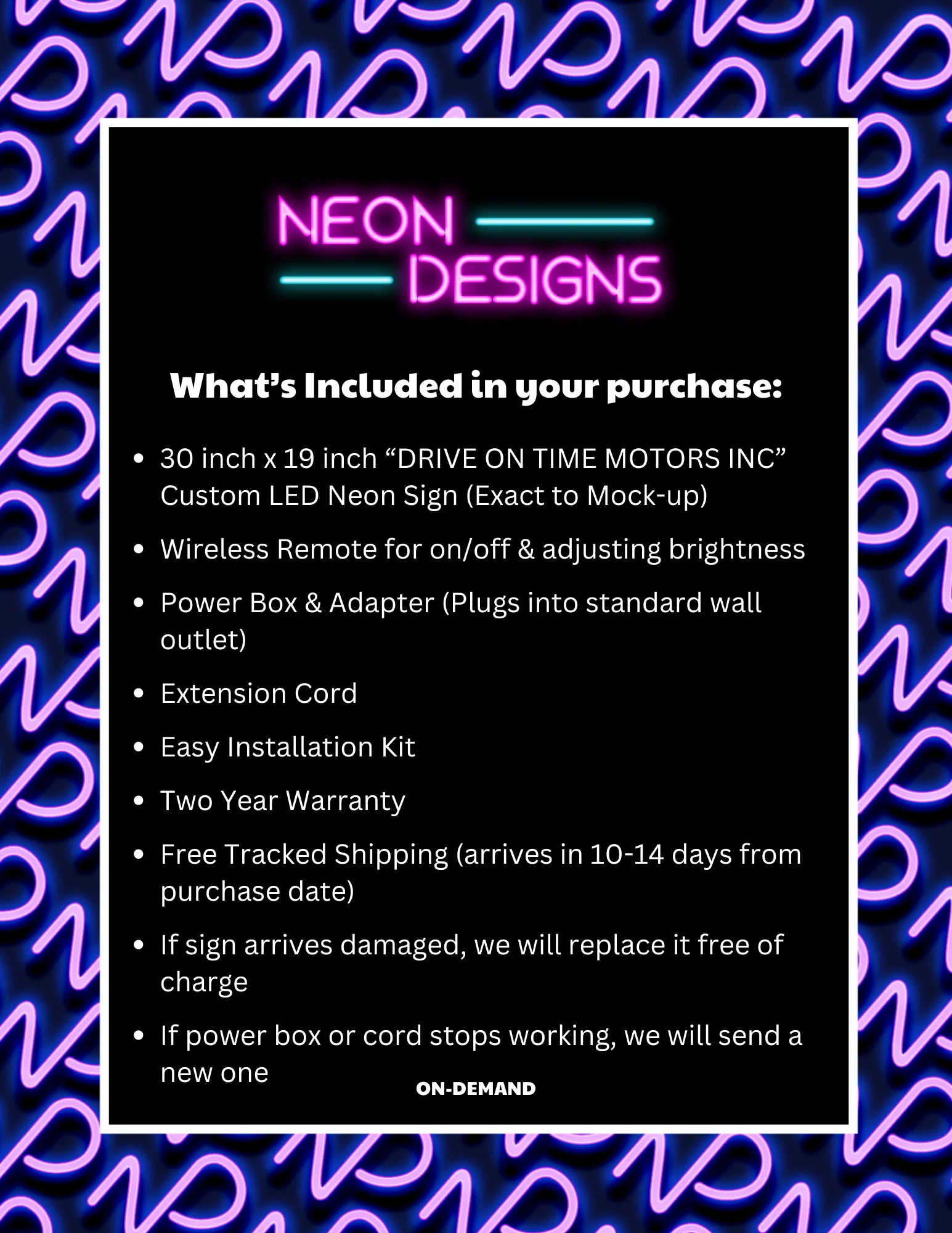 DRIVE ON TIME MOTORS INC - Premium Neon Artwork - Image 2