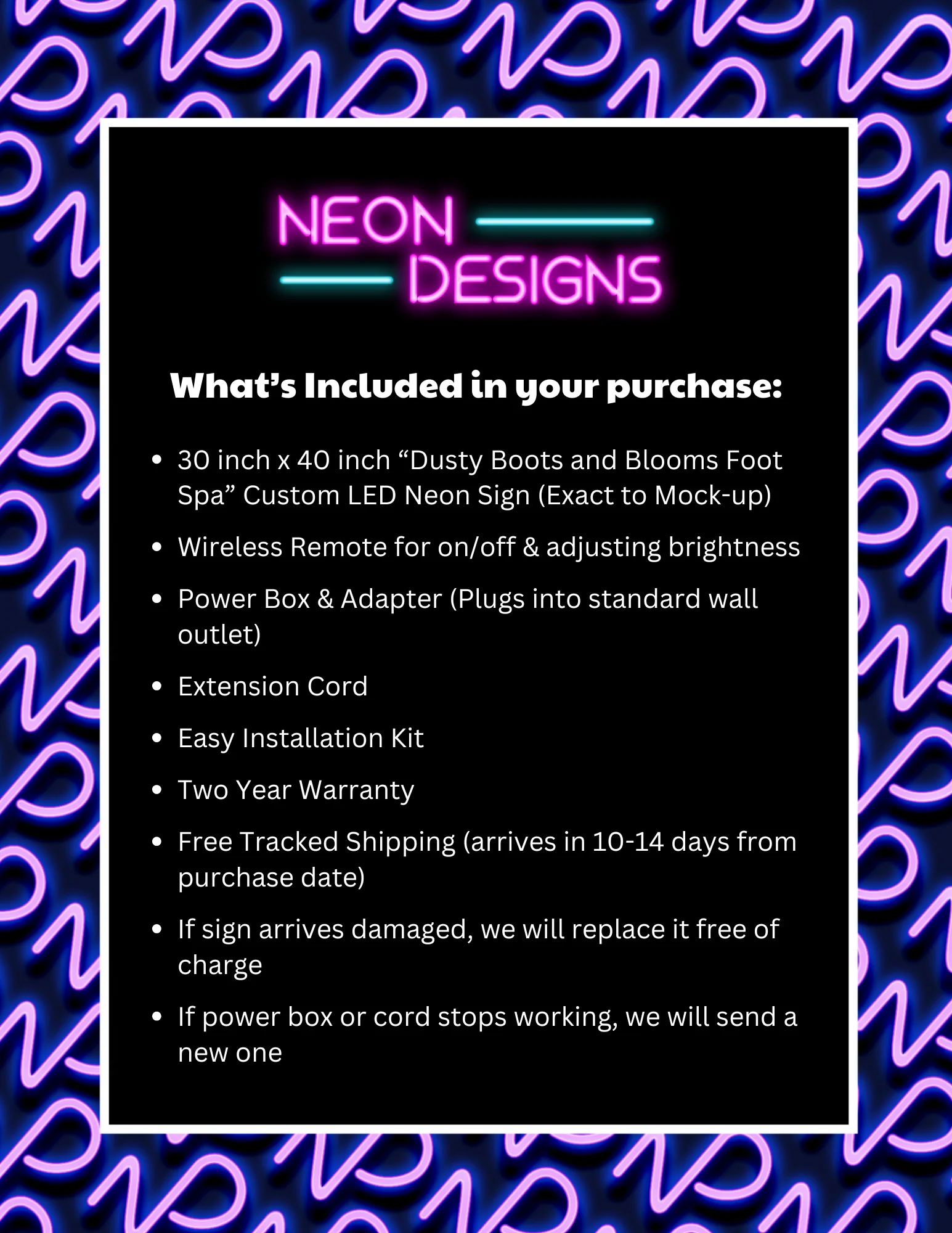 DUSTY BOOTS AND BLOOMS FOOT SPA - Premium Neon Artwork - Image 2