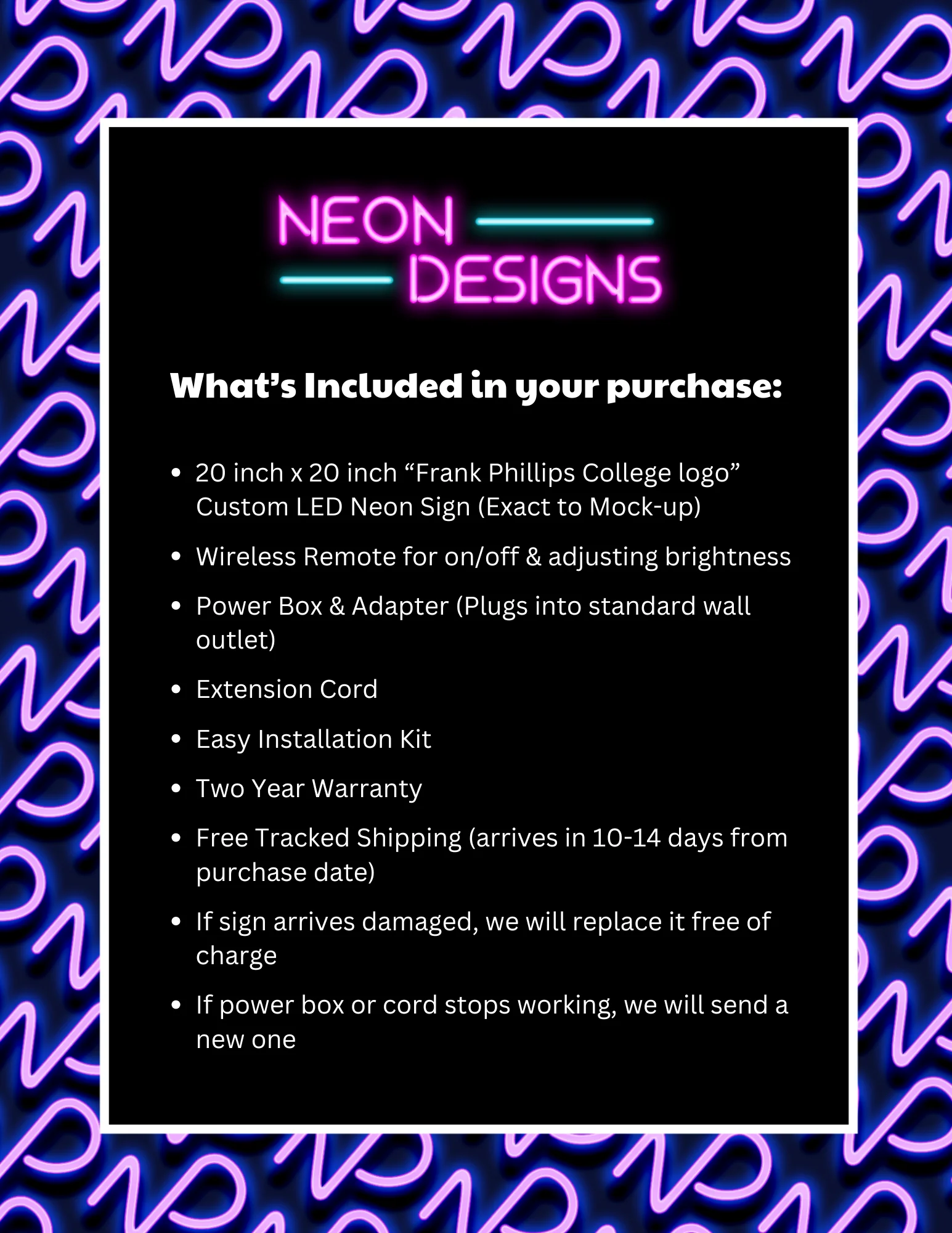 Frank Phillips College logo - Premium Neon Artwork - Image 2