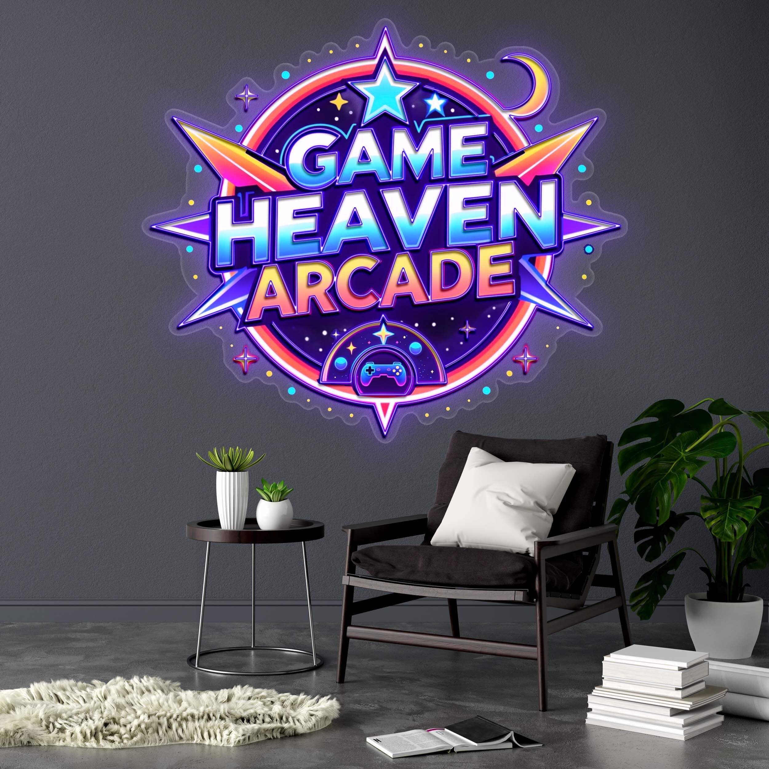 GAME HEAVEN ARCADE - Premium Neon Artwork