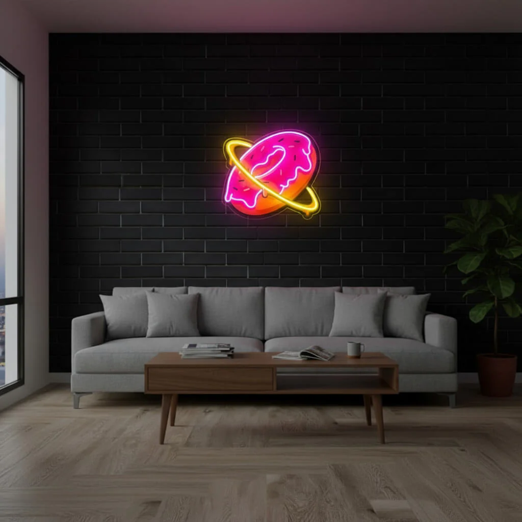 Glowy Donut Planet Home Decor UV Print LED Neon Sign - Image 3