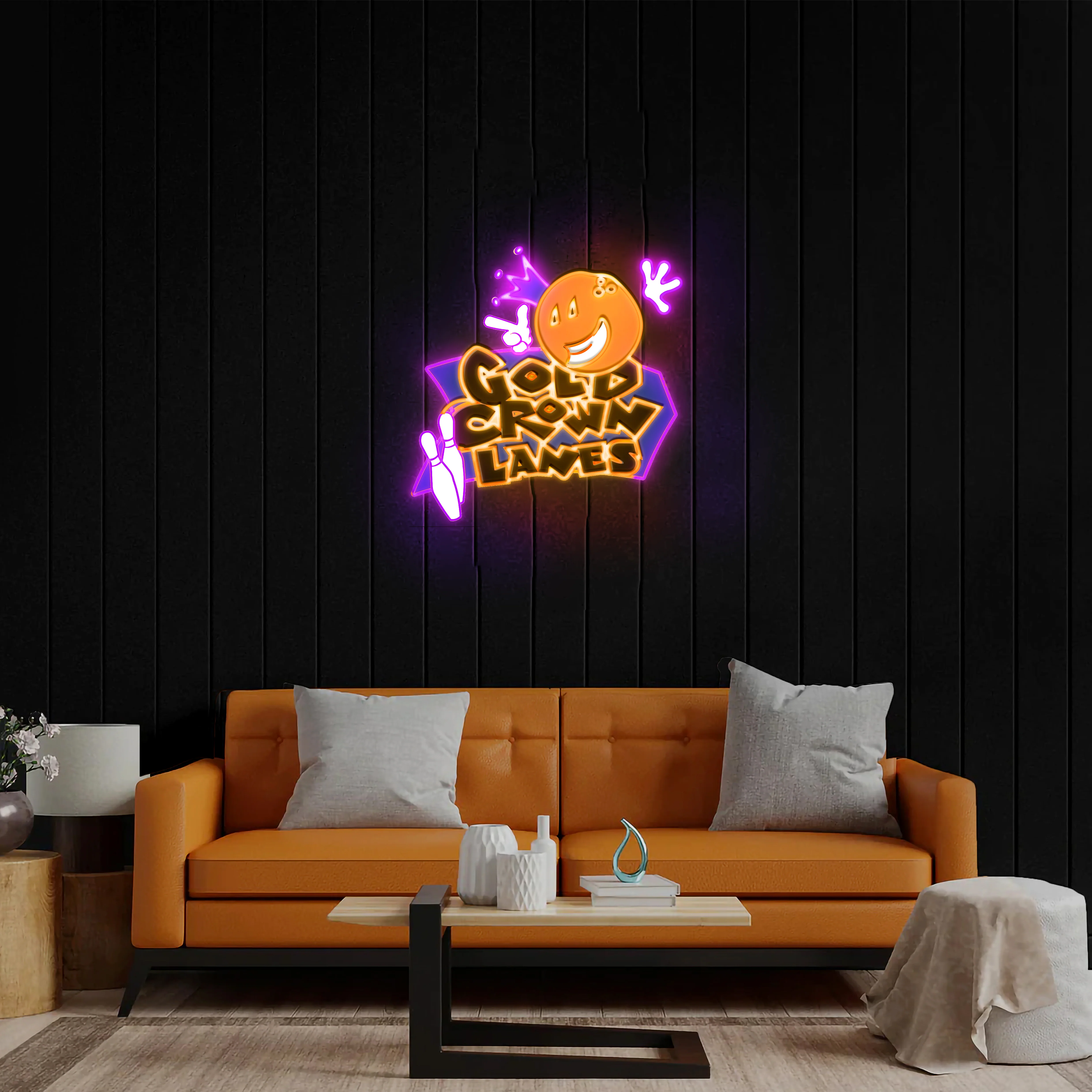 Gold Crown Lanes - Premium Neon Artwork