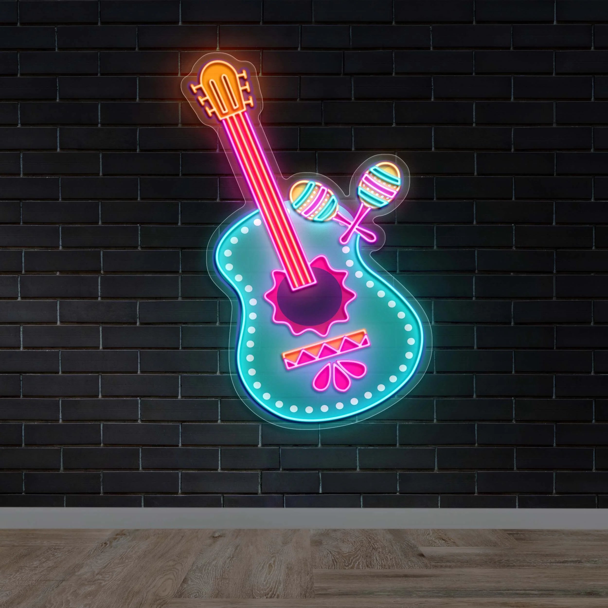 Guitar & Maracas - Premium Neon Artwork