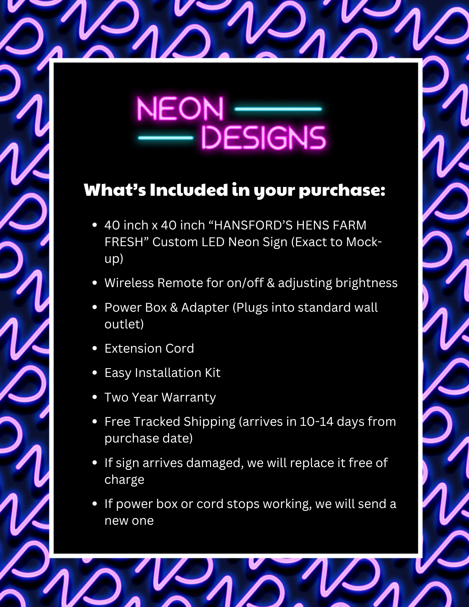 HANSFORD’S HENS FARM FRESH - Premium Neon Artwork - Image 2