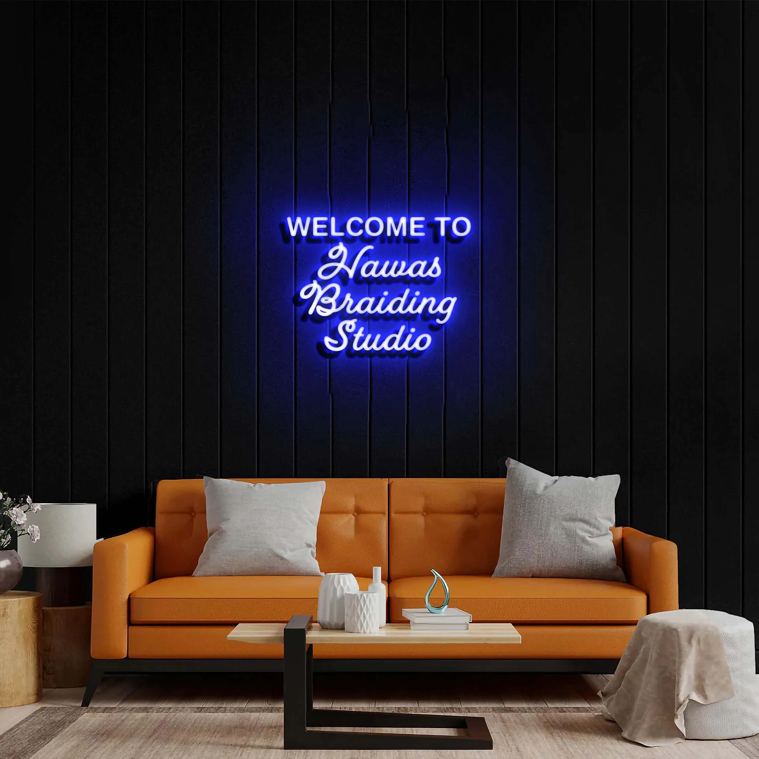 Hawas Braiding Studio - Premium Neon Artwork