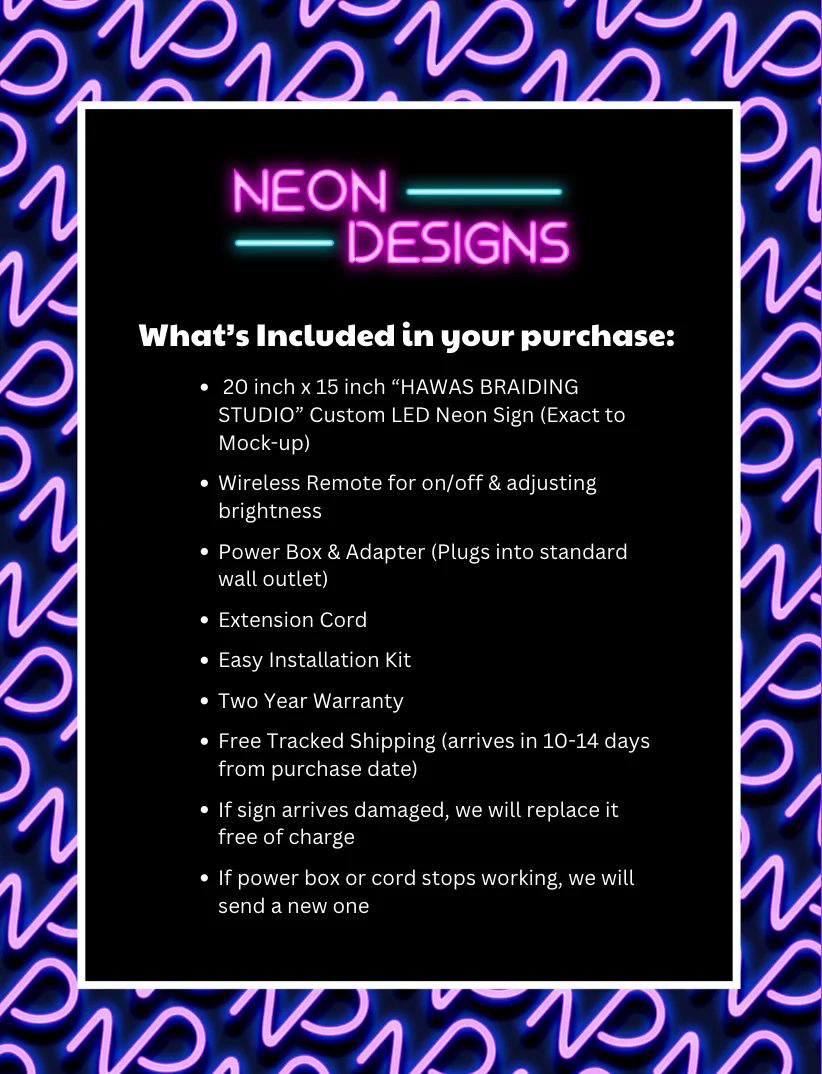 Hawas Braiding Studio - Premium Neon Artwork - Image 2