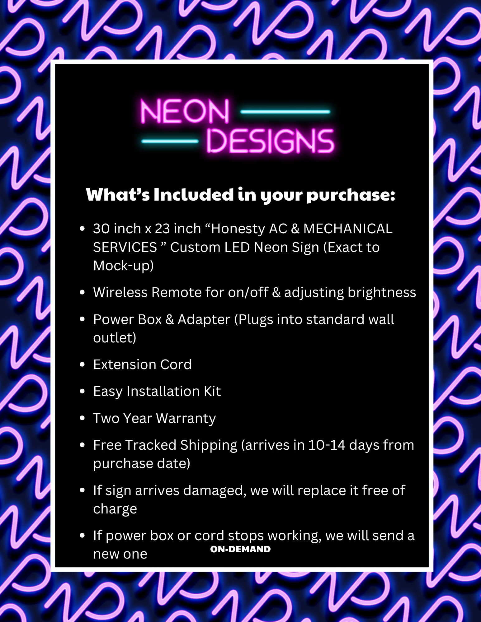 Honesty A.C & MECHANICAL SERVICES - Premium Neon Artwork - Image 2