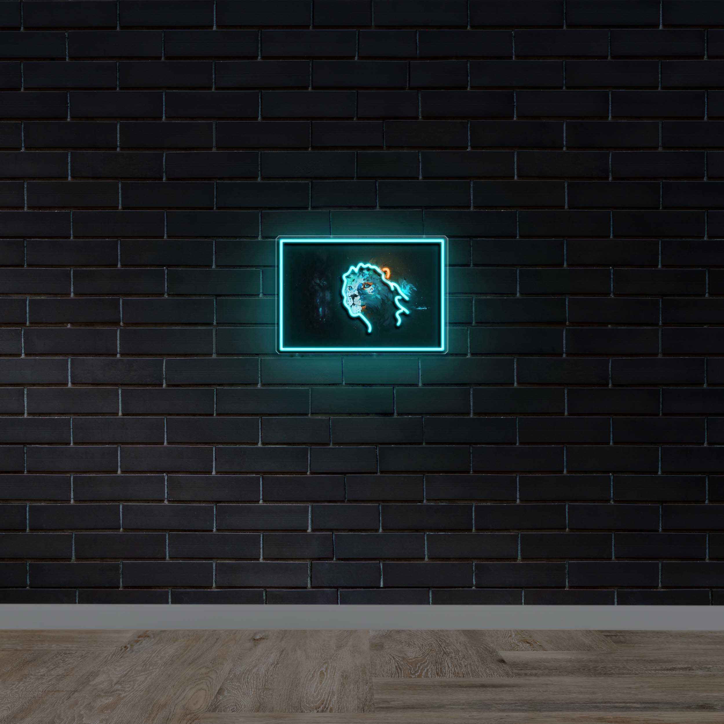 Icy Blue Lion Profile - Premium Neon Artwork
