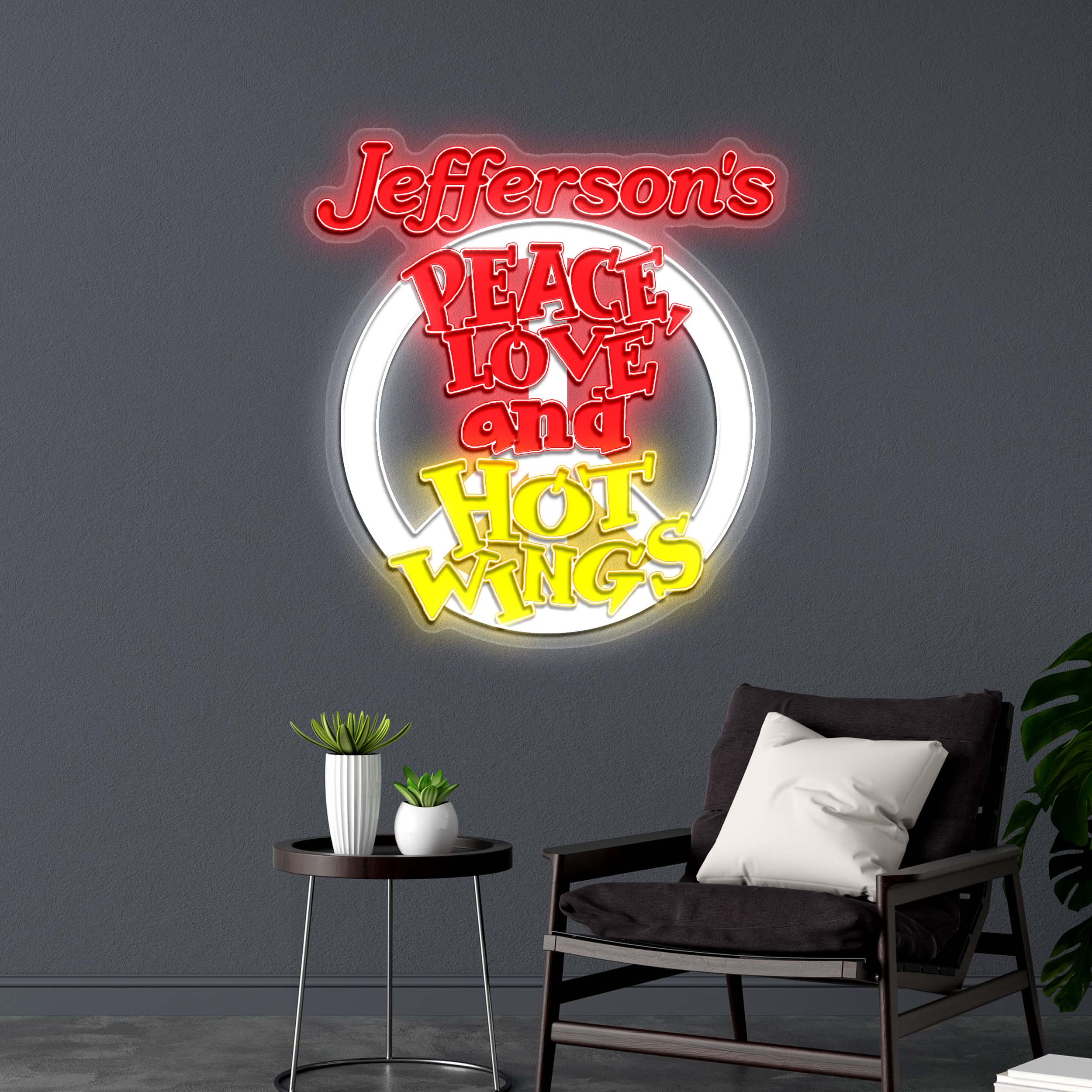 Jefferson's PEACE LOVE and HOT WINGS - Premium Neon Artwork