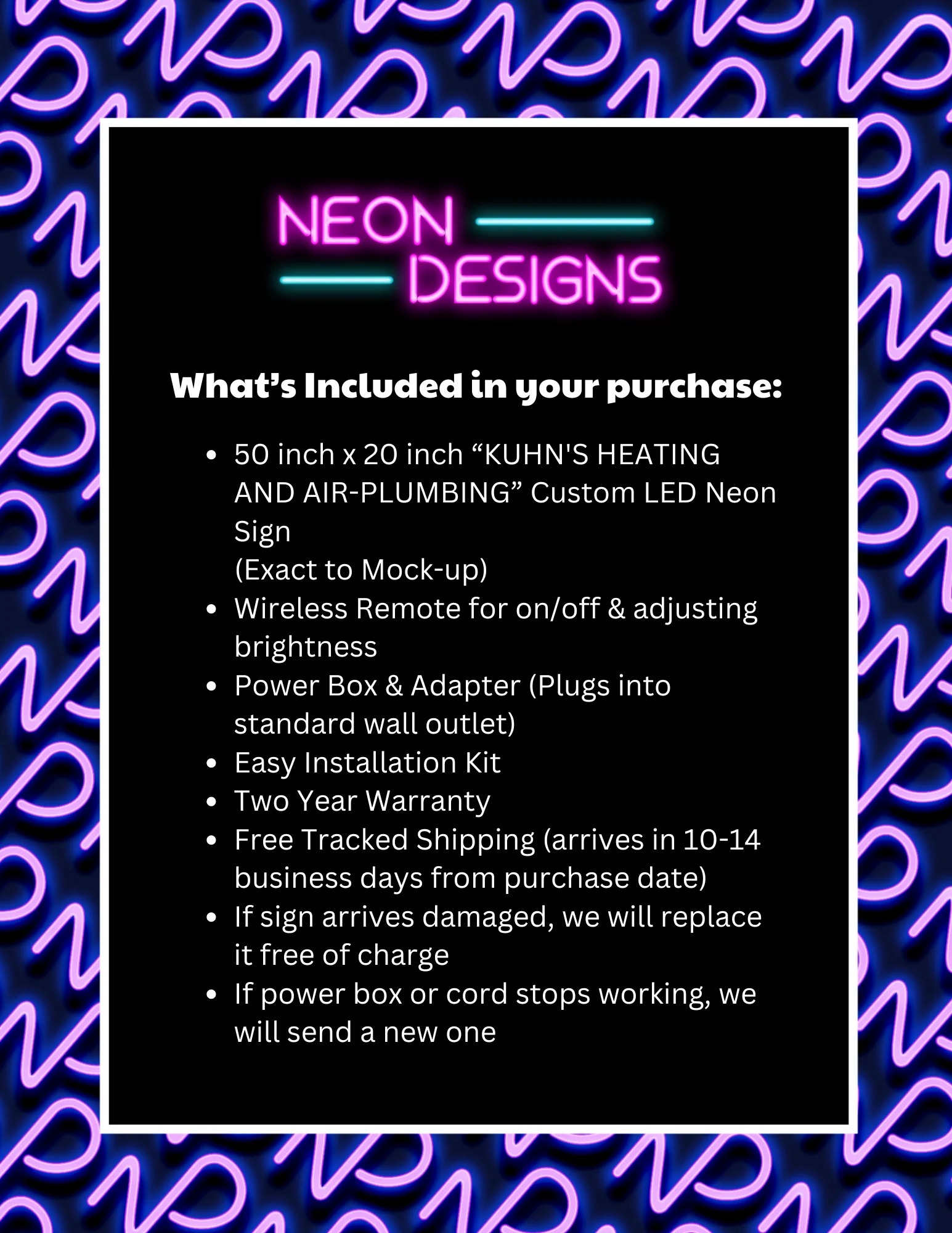 KUHN'S HEATING AND AIR-PLUMBING - Premium Neon Artwork - Image 2