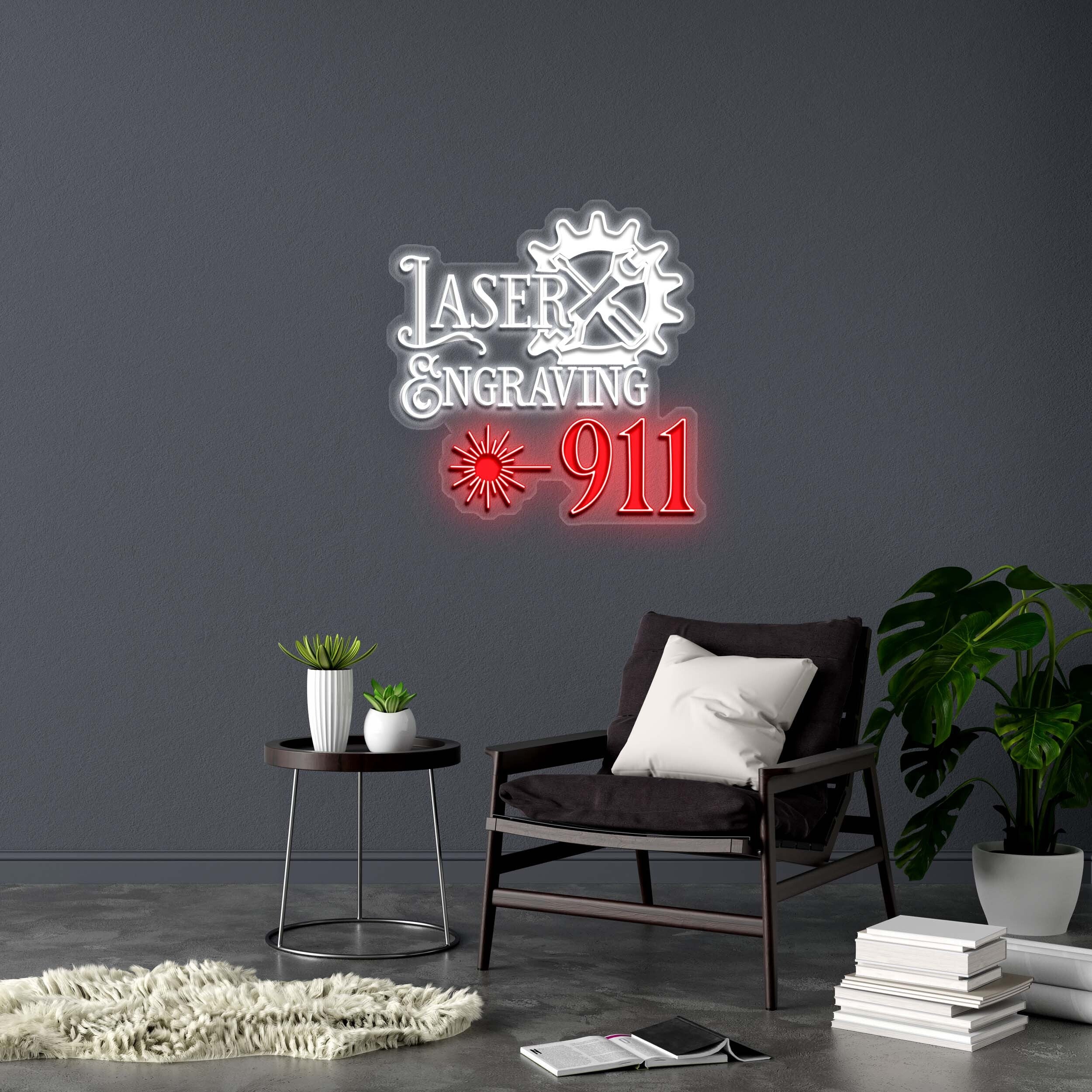 Laser Engraving 911 Logo - Premium Neon Artwork - Image 2