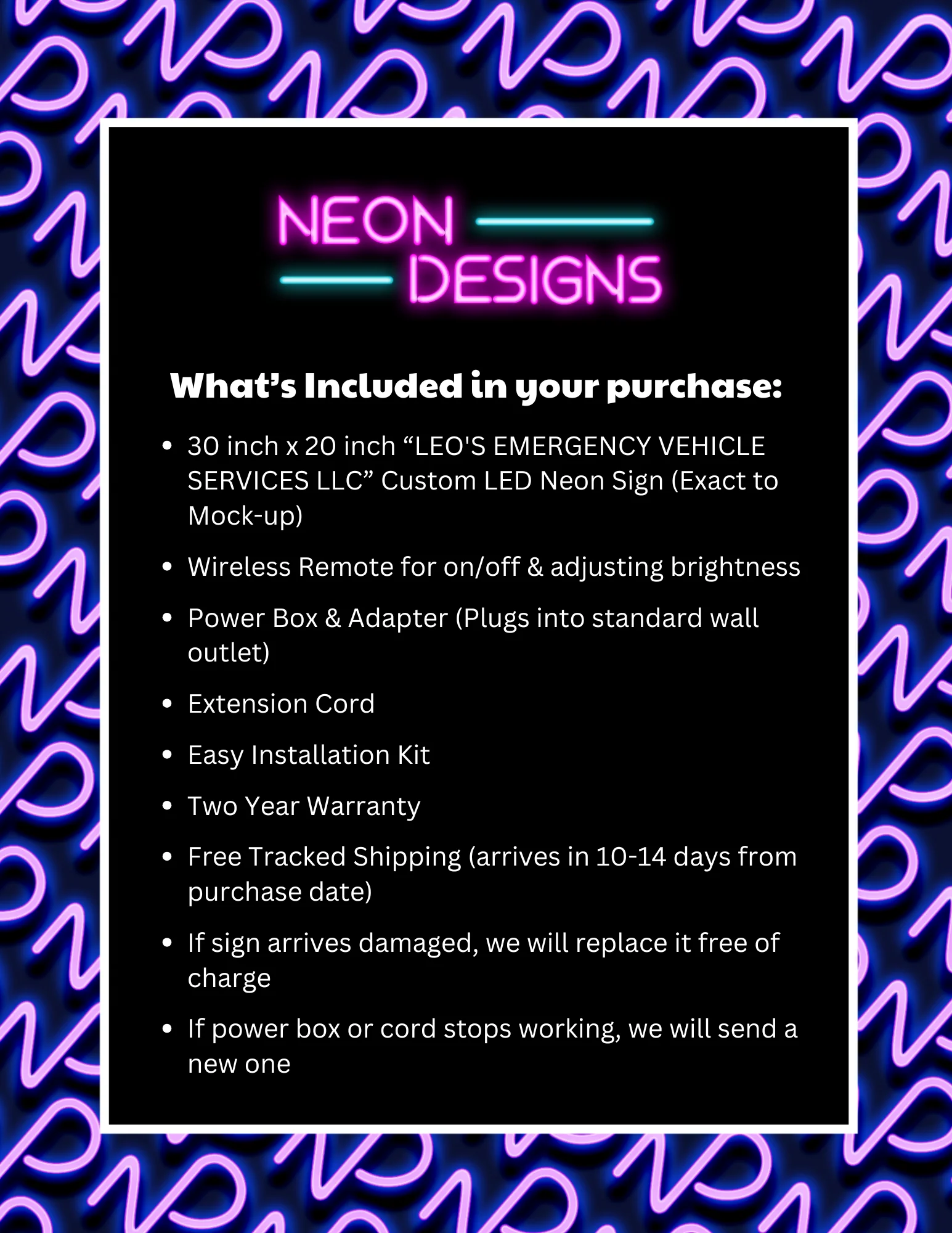 LEO'S EMERGENCY VEHICLE SERVICES LLC - Premium Neon Artwork - Image 2