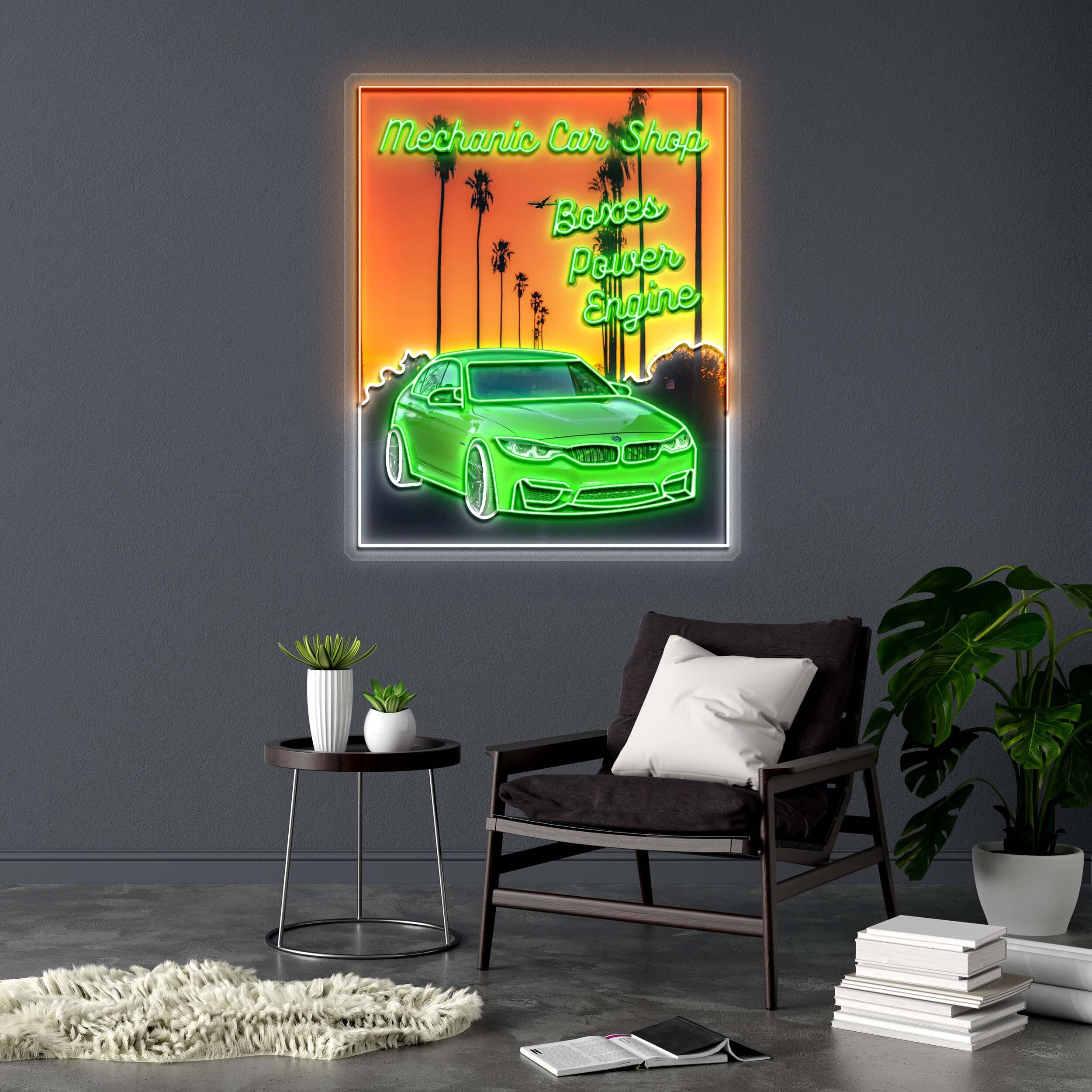 Mechanic Car Shop - Premium Neon Artwork