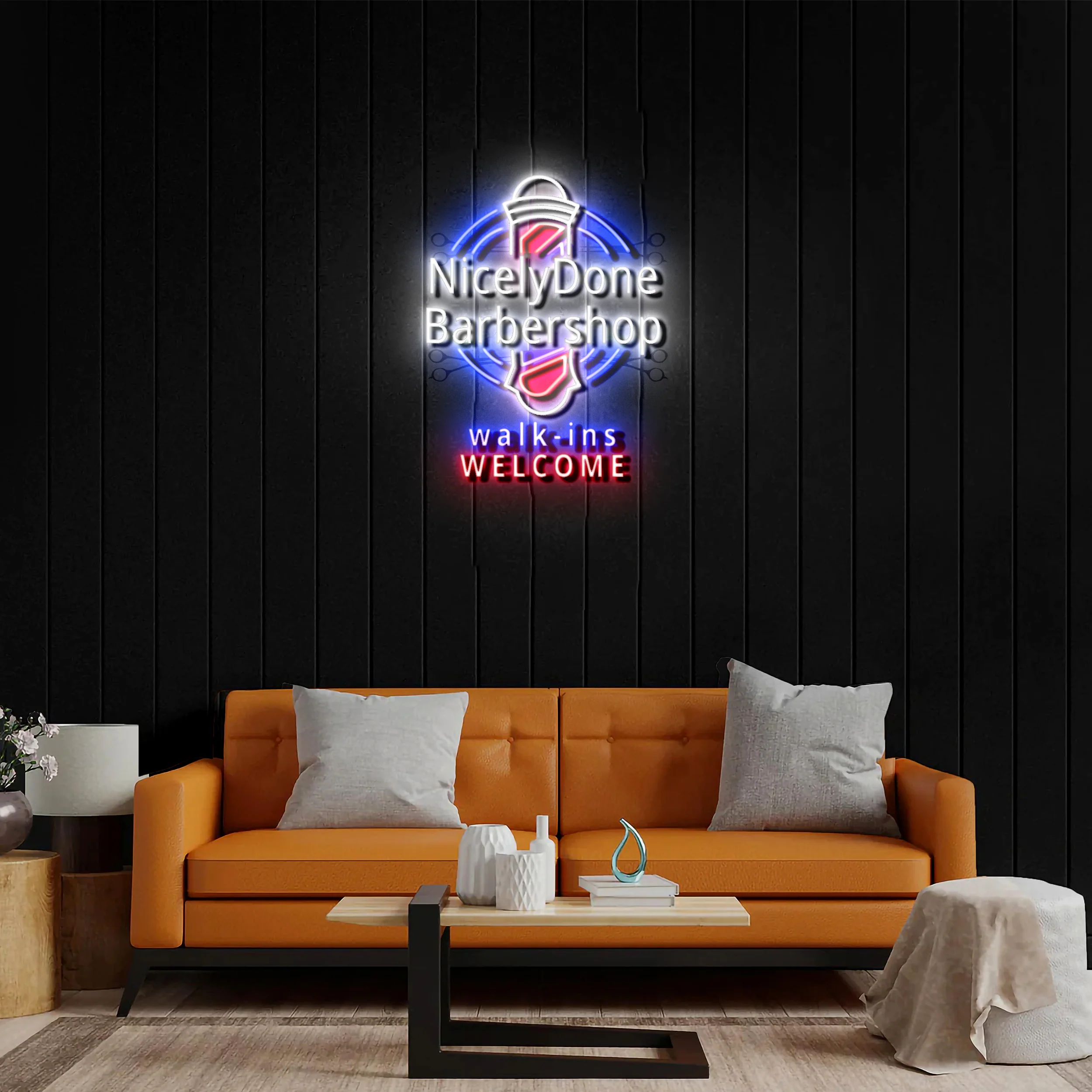 NicelyDone Barbershop - Premium Neon Artwork