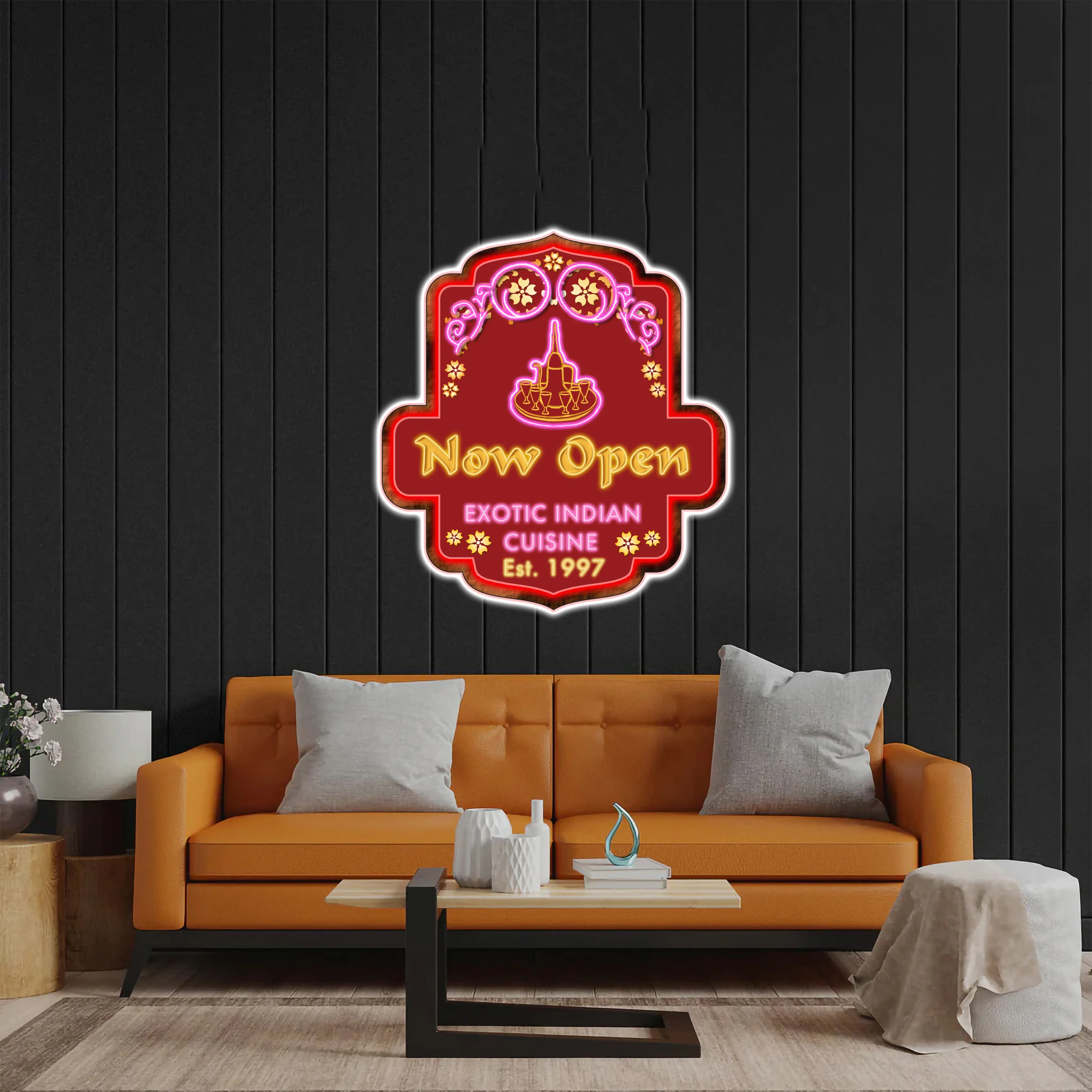 Now Open Indian Cuisine - Premium Neon Artwork