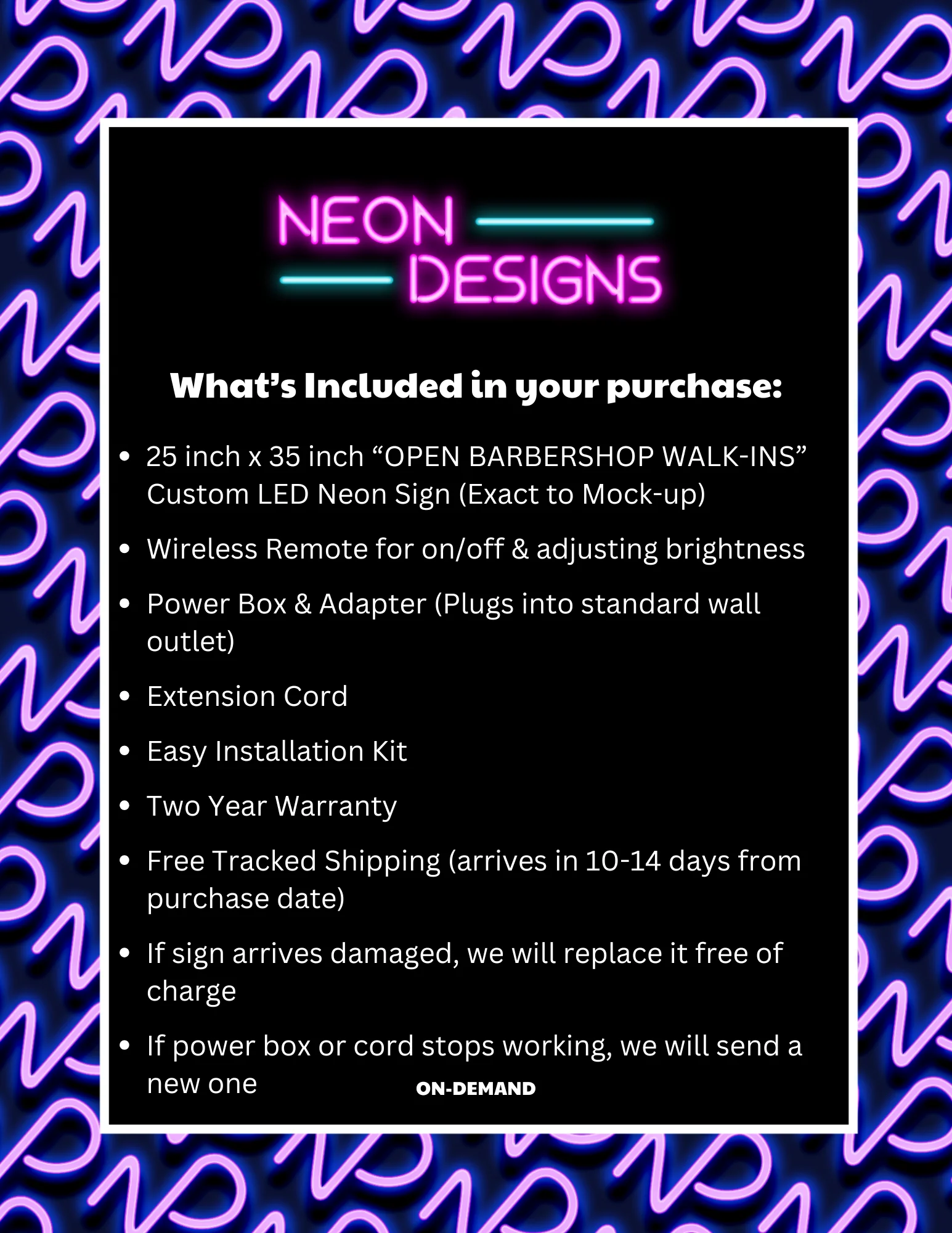 OPEN BARBERSHOP WALK-INS - Premium Neon Artwork - Image 2