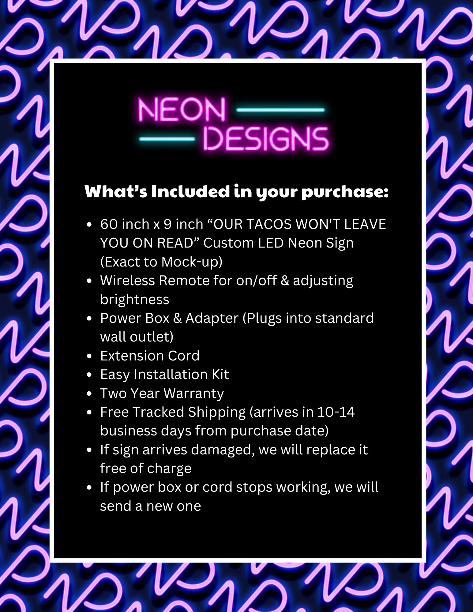 OUR TACOS WON'T LEAVE YOU ON READ - Premium Neon Artwork - Image 2