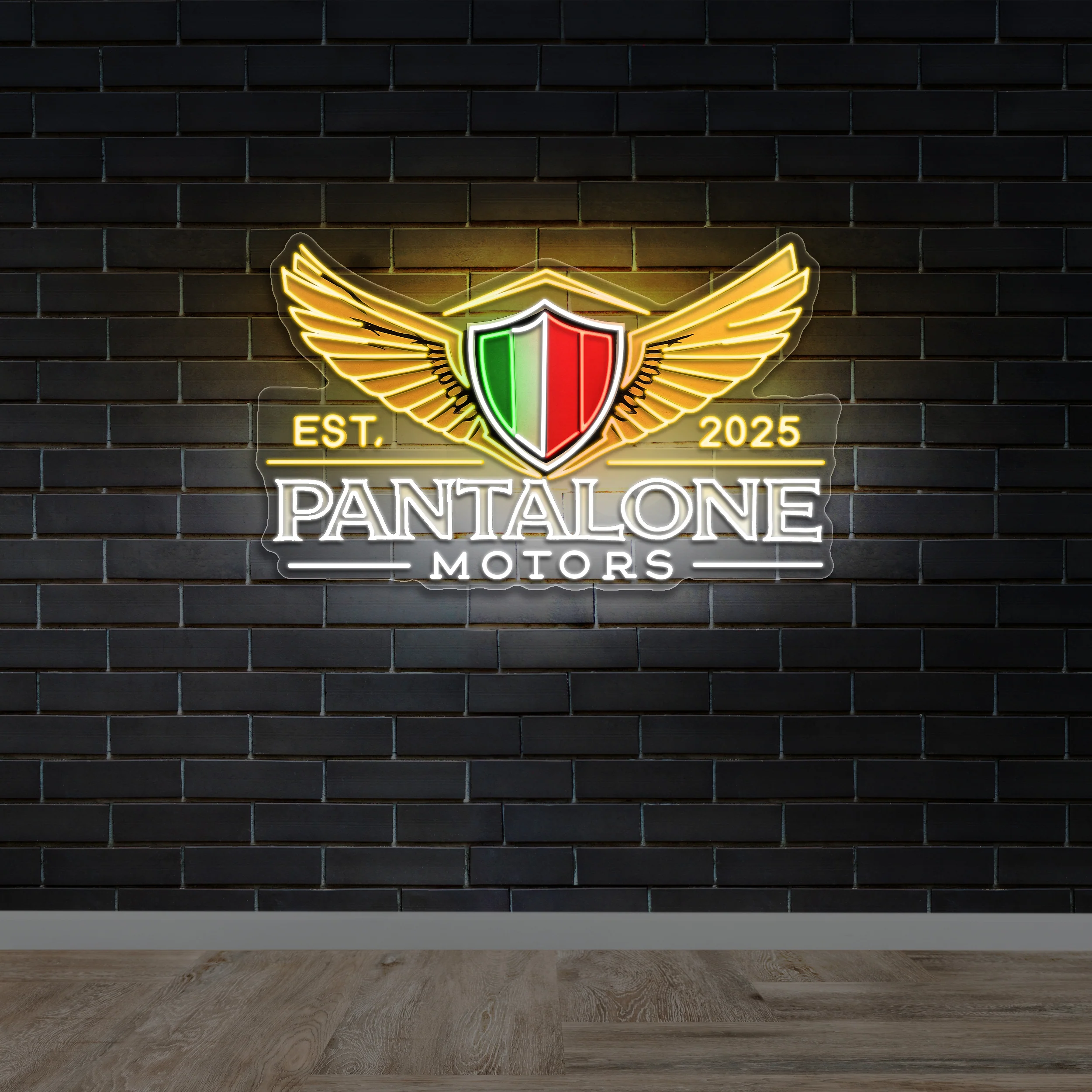 Pantalone Motors EST 2025 - Premium Neon Artwork