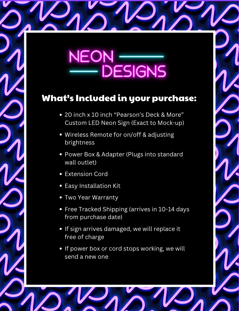 Pearson's Decks & More - Premium Neon Artwork - Image 2