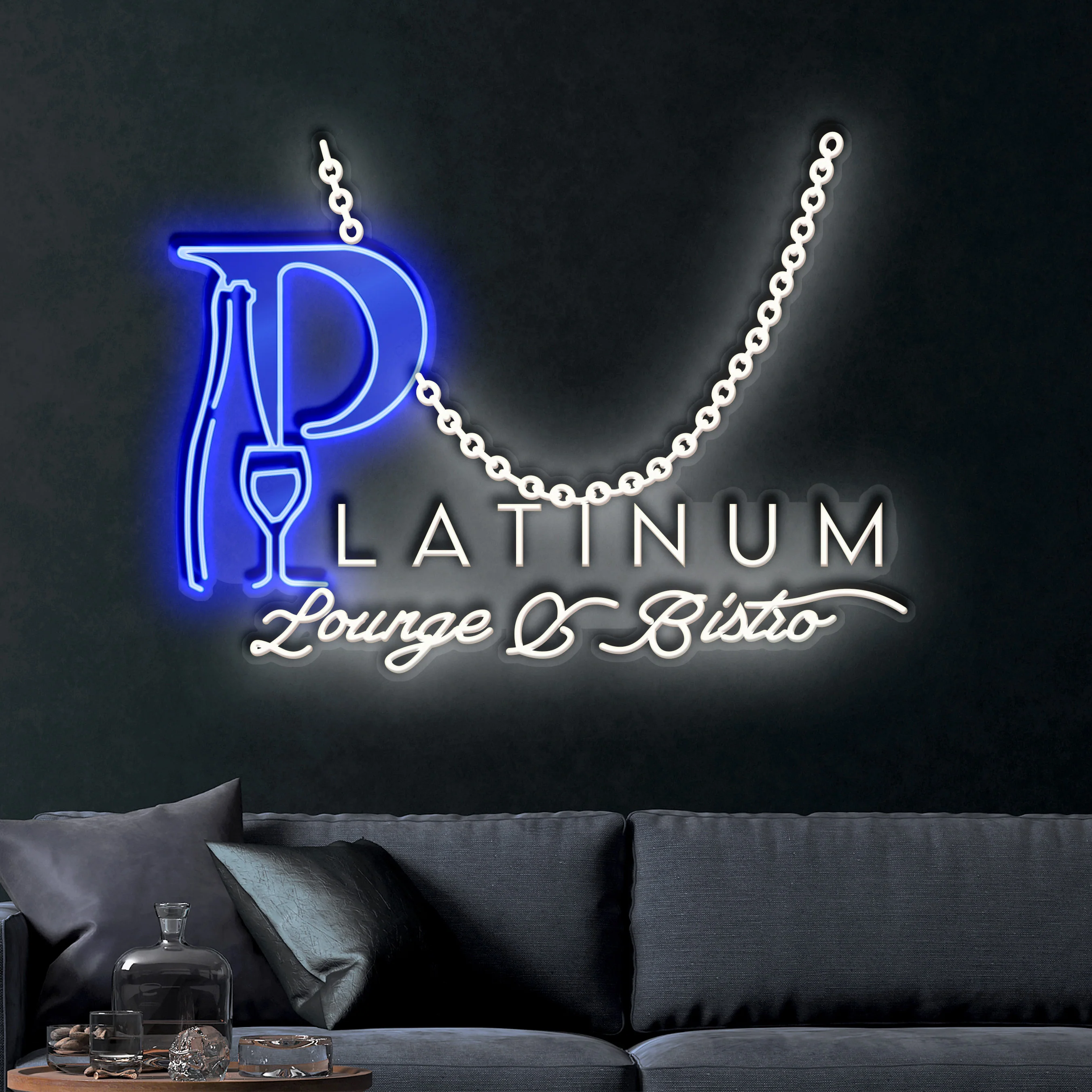 Platinum Lounge & Bistro – Premium Neon Artwork