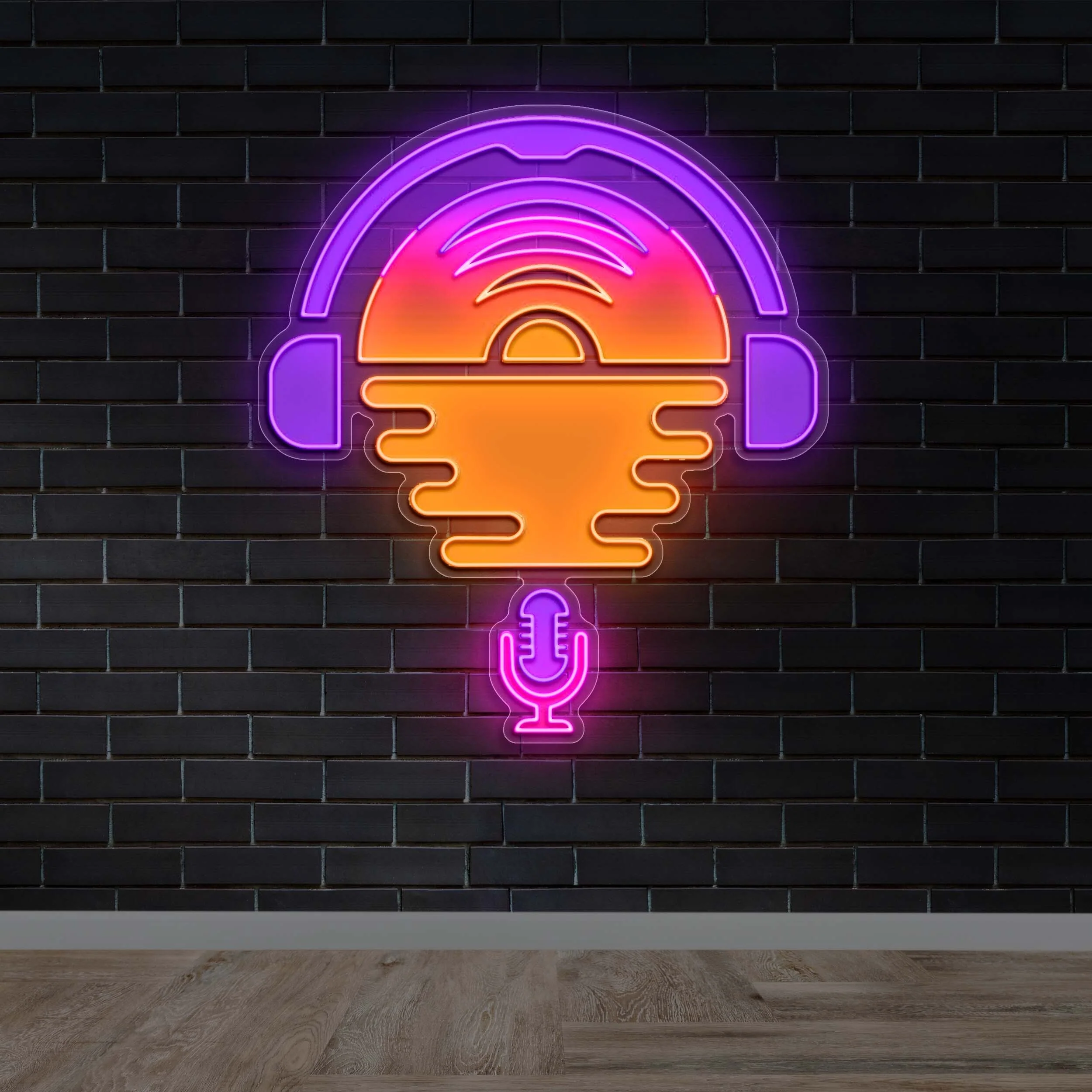 Podcast Headphones Microphone Logo - Premium Neon Artwork