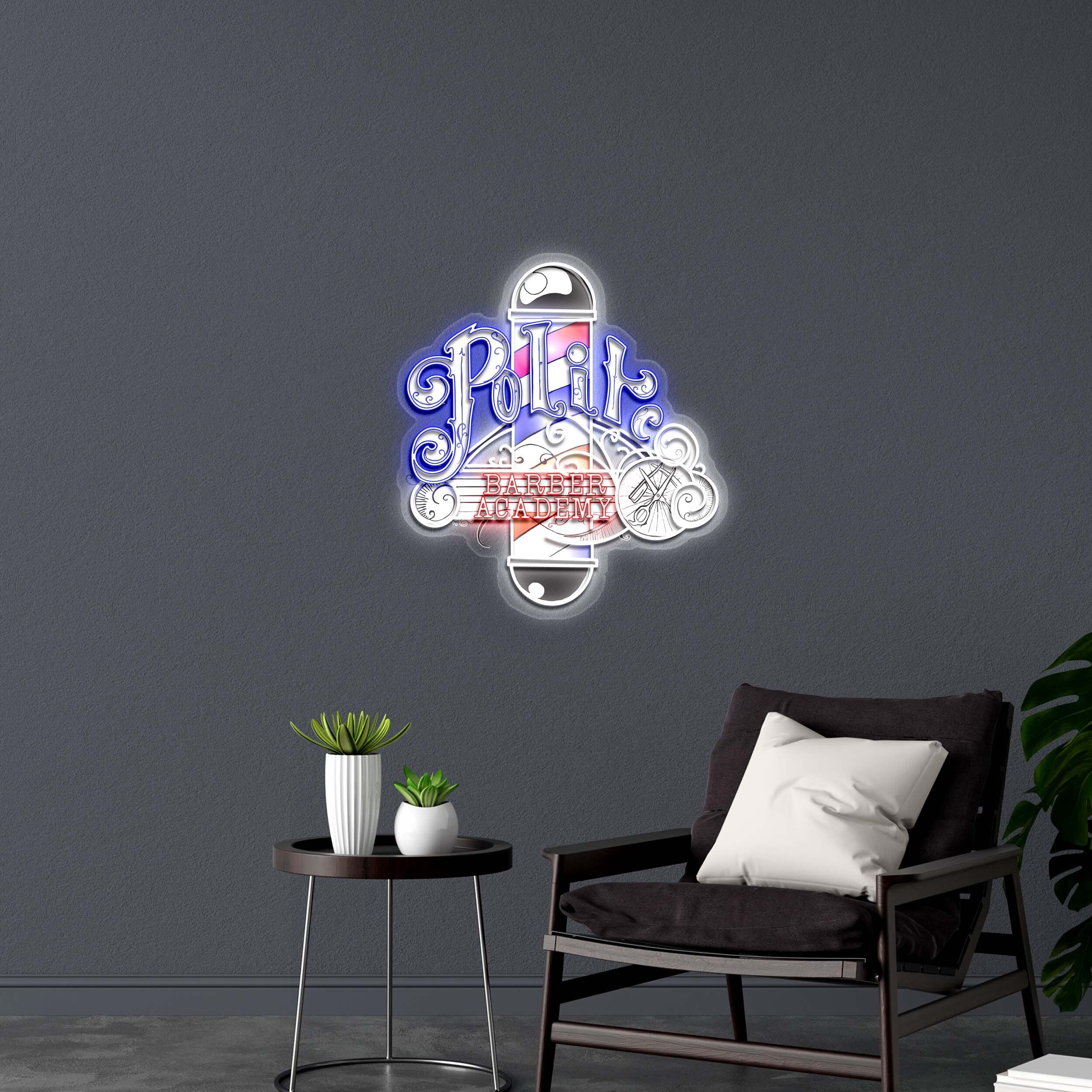 Polite BARBER ACADEMY - Premium Neon Artwork