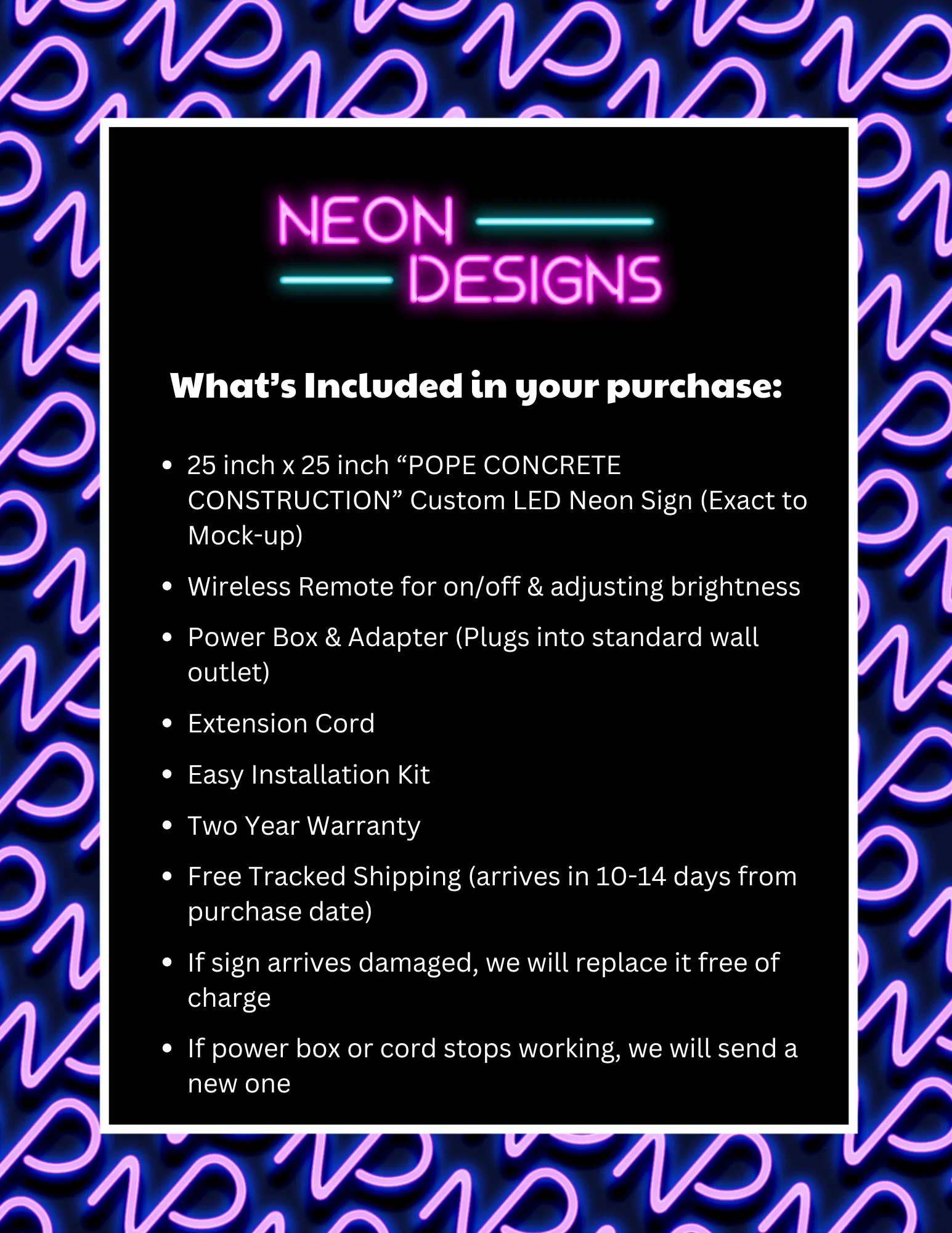 POPE CONCRETE CONSTRUCTION - Premium Neon Artwork - Image 2