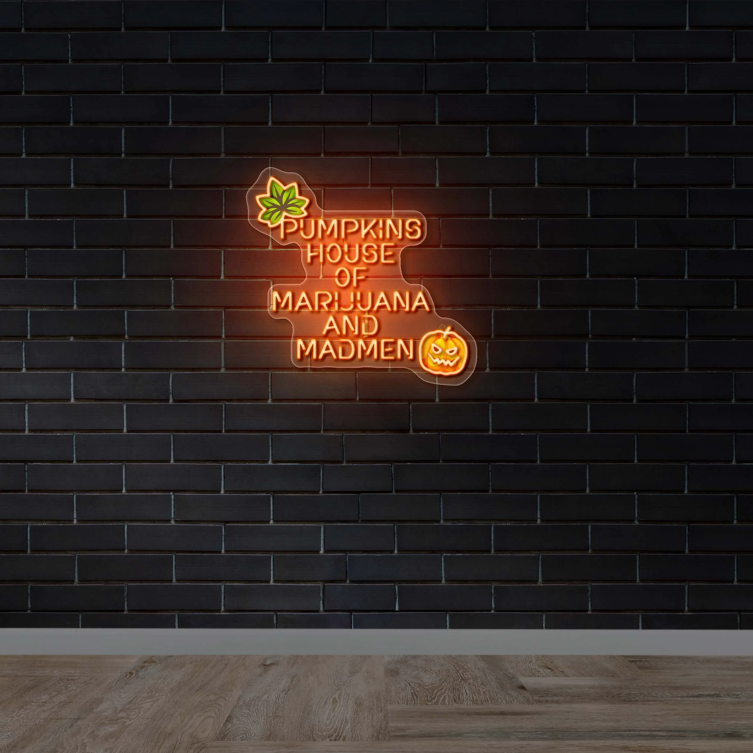 Pumpkins House of Marijuana and Madmen - Premium Neon Artwork