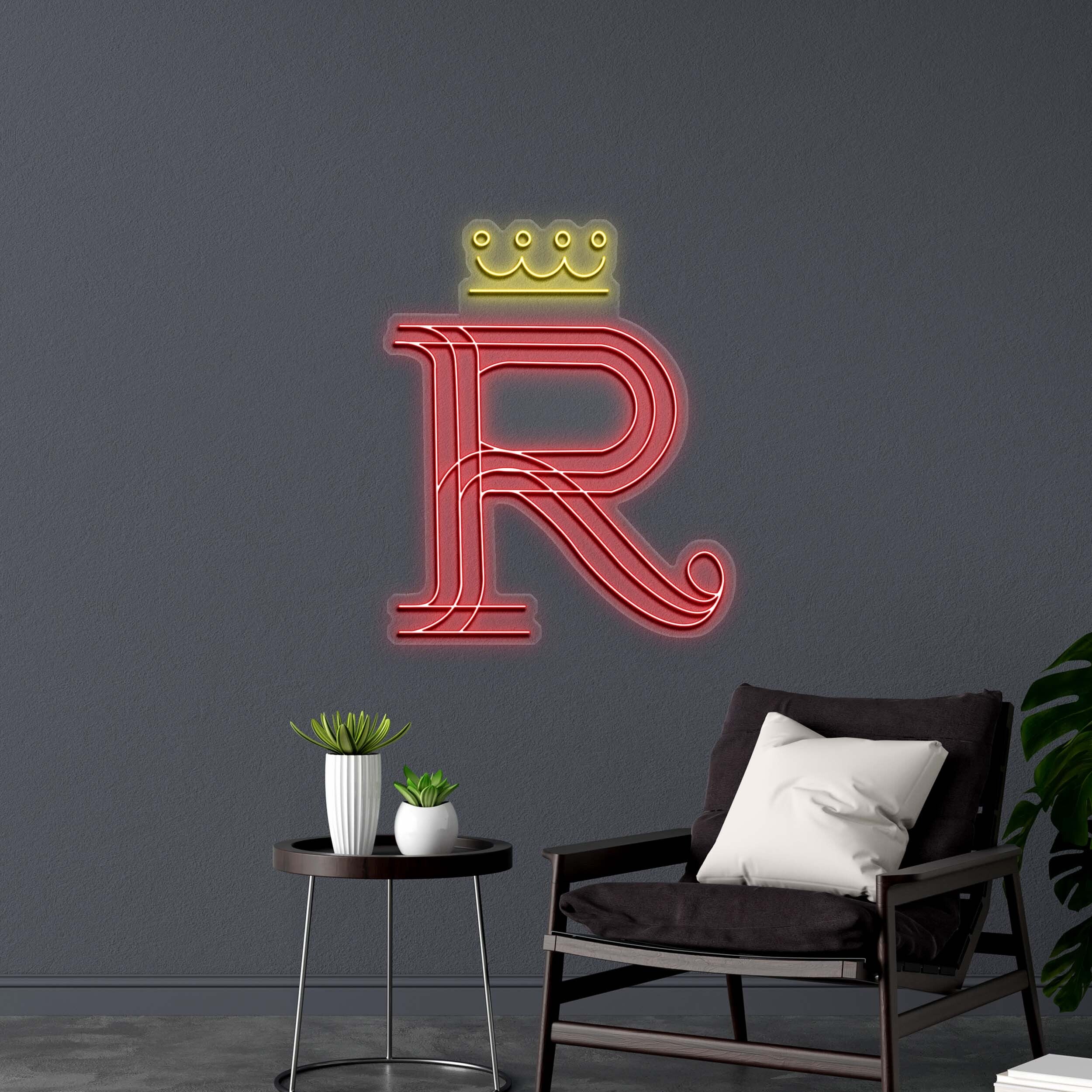 R with a 👑 - Premium Neon Artwork