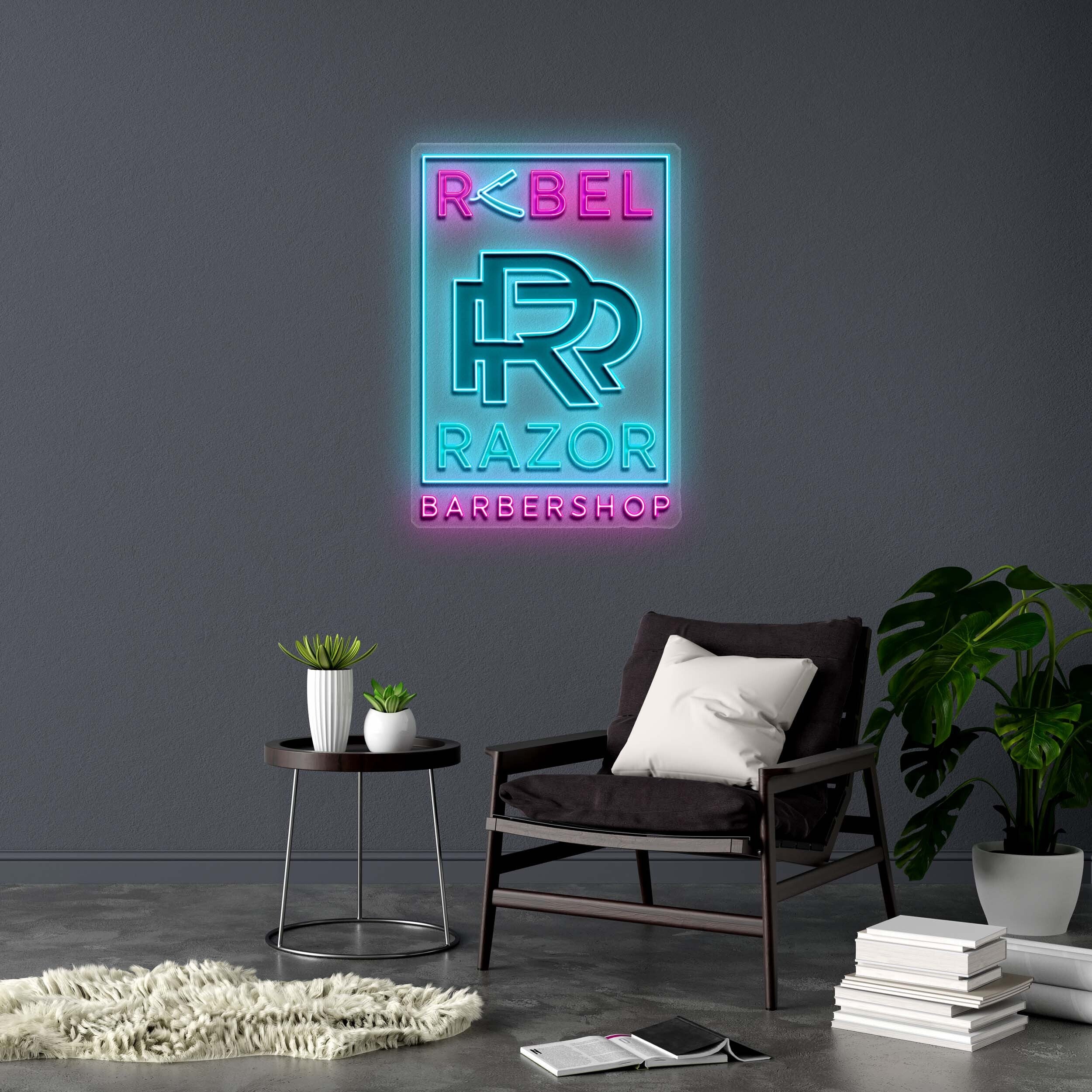 RAZOR BARBERSHOP - Premium Neon Artwork