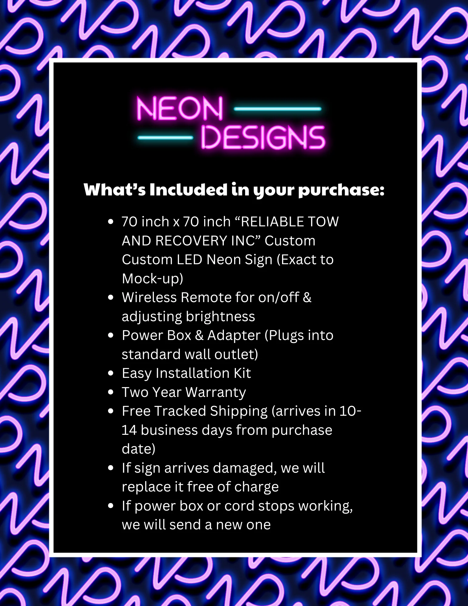 RELIABLE TOW AND RECOVERY INC - Premium Neon Artwork - Image 2