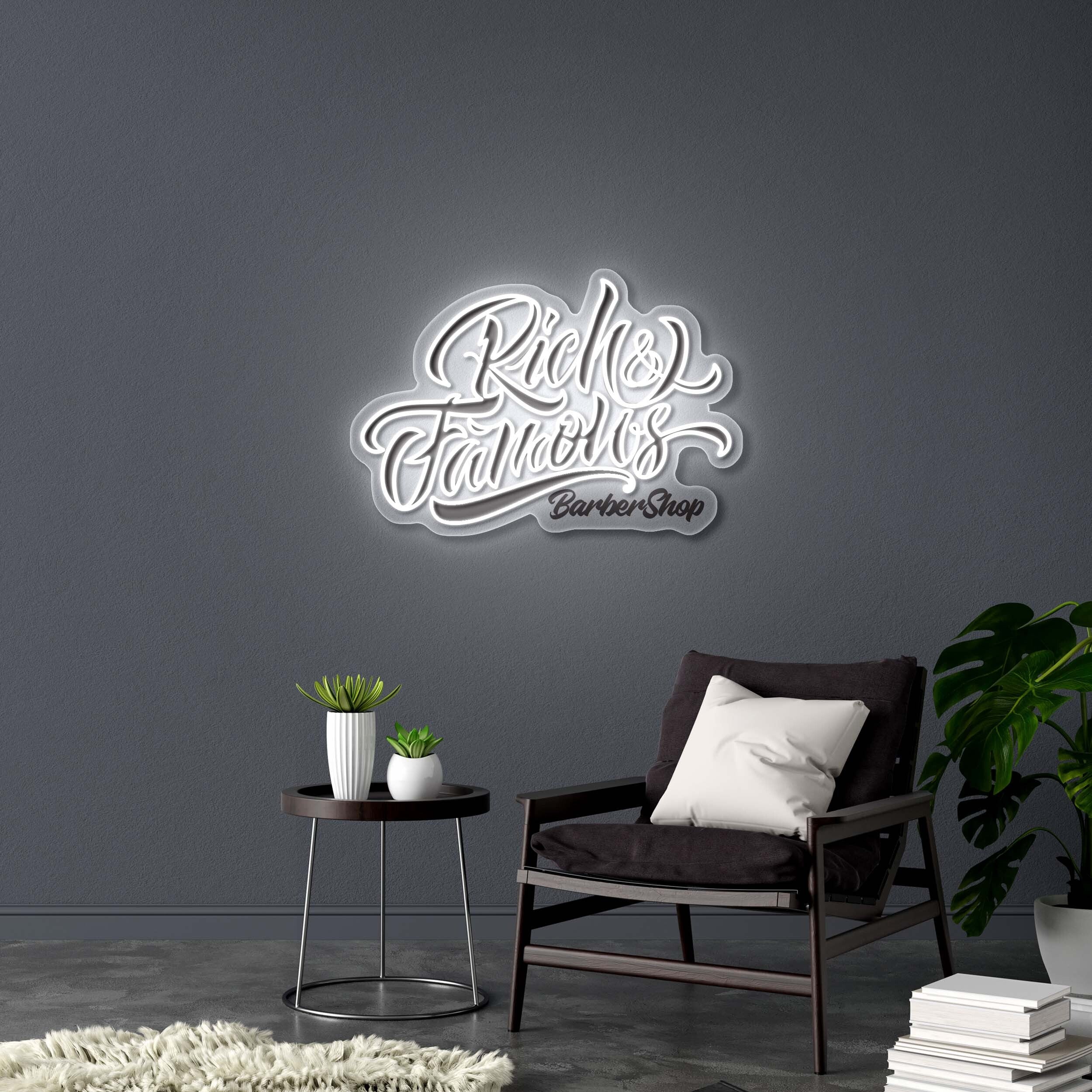 Rich & Famous Barbershop - Premium Neon Artwork
