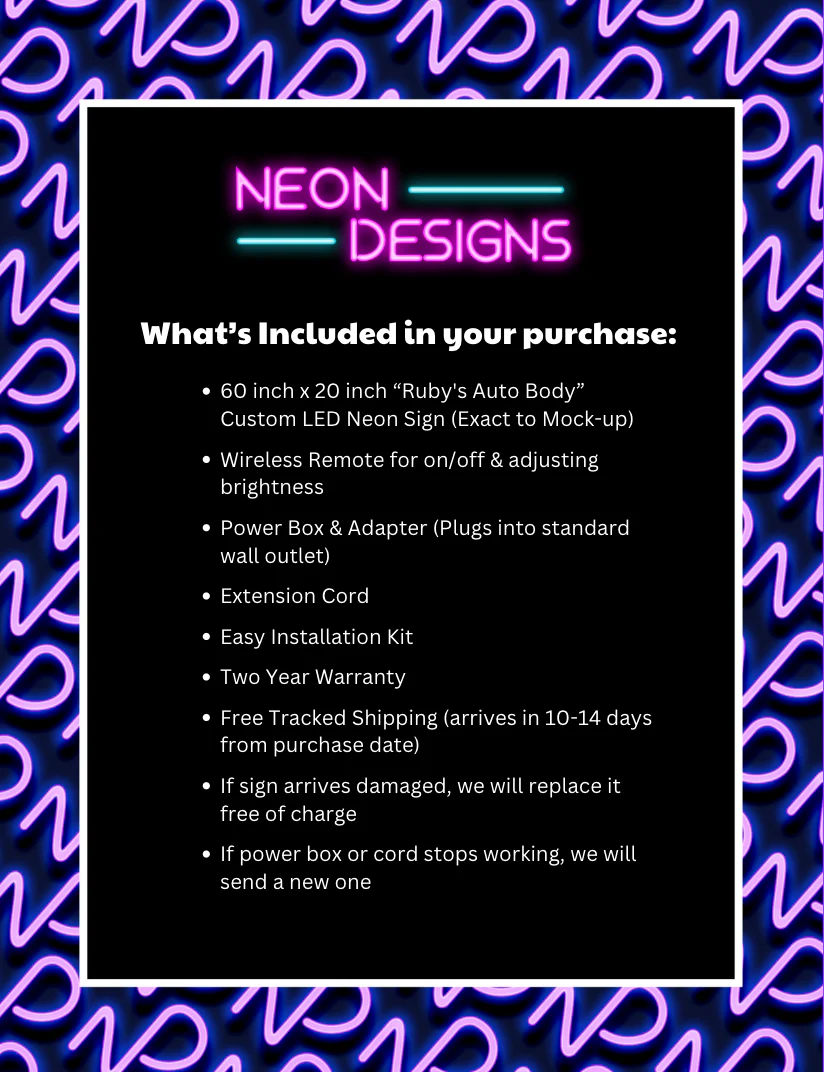 Ruby's Auto Body - Premium Neon Artwork - Image 2