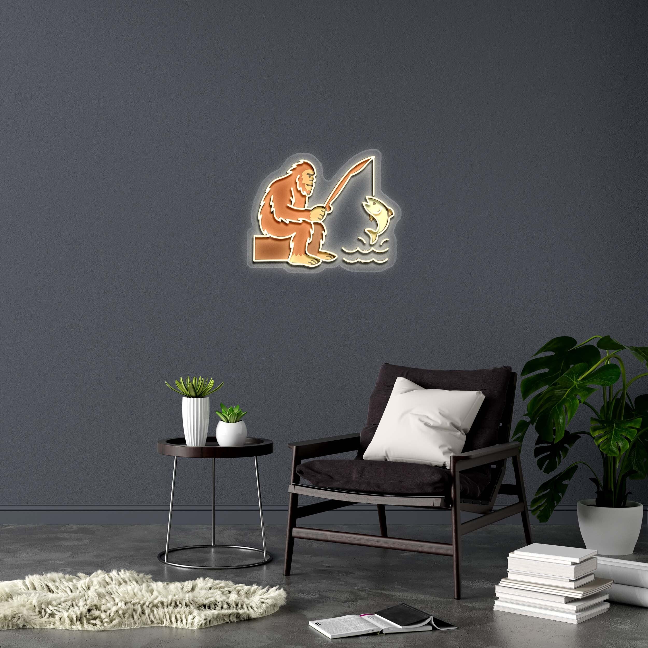 Sasquatch fishing - Premium Neon Artwork