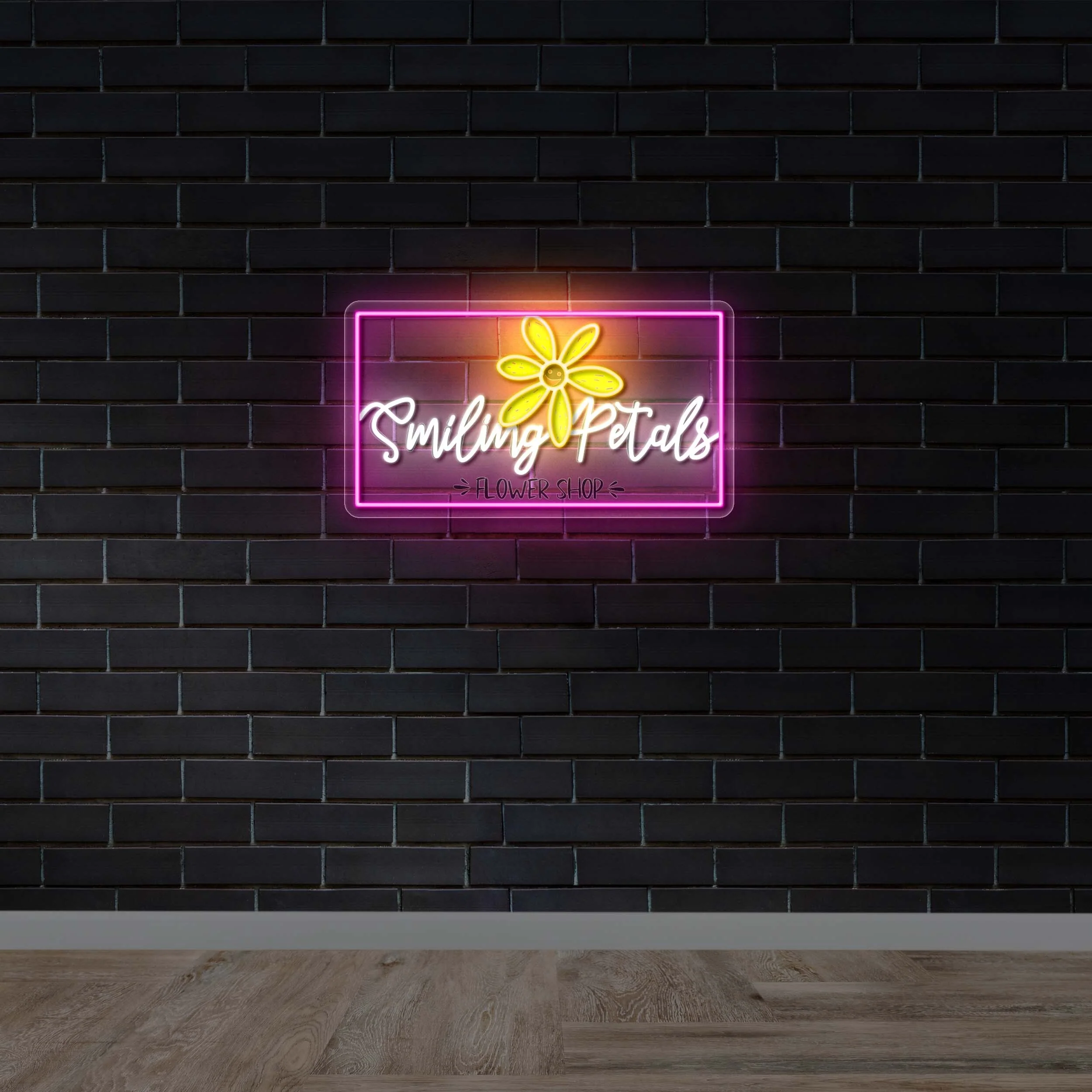 Smiling Petals Framed - Premium Neon Artwork